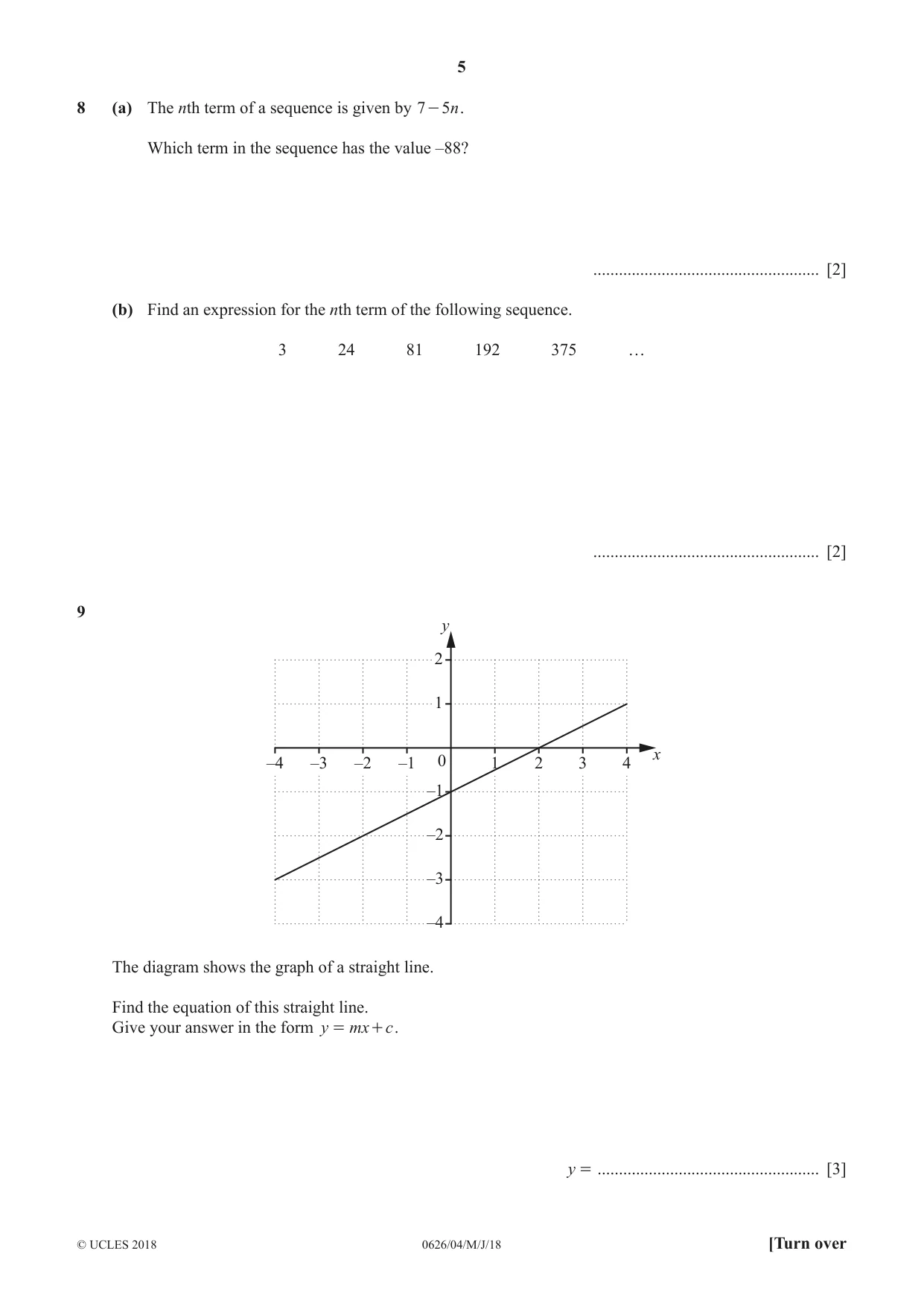 Cambridge IGCSE Mathematics (9-1) (UK only) 0626 2018 May/June Paper 4 · Variant 0 question paper, page 5 of 16