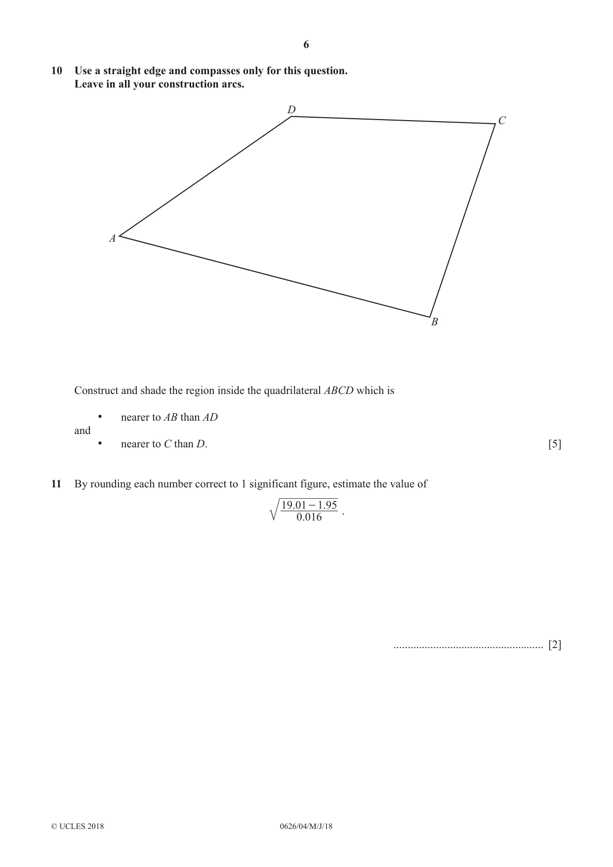 Cambridge IGCSE Mathematics (9-1) (UK only) 0626 2018 May/June Paper 4 · Variant 0 question paper, page 6 of 16