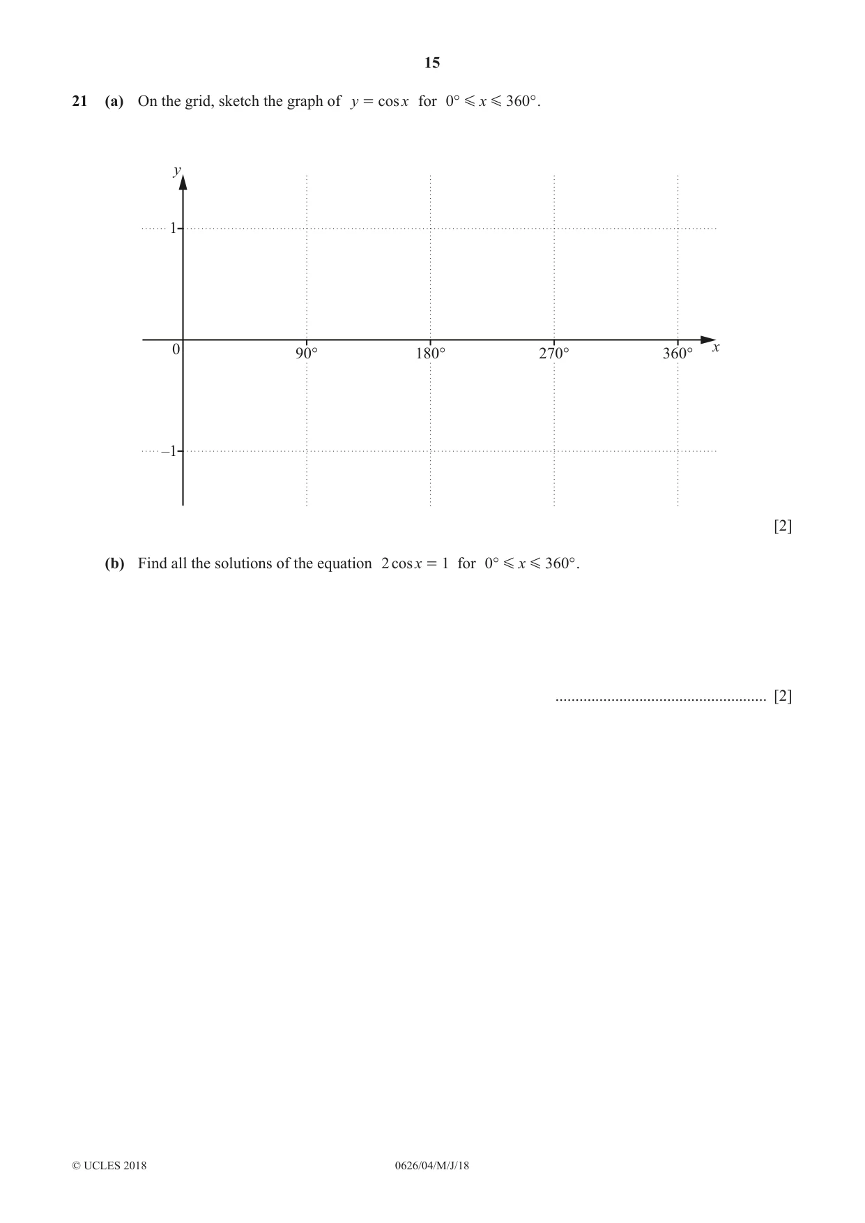 Cambridge IGCSE Mathematics (9-1) (UK only) 0626 2018 May/June Paper 4 · Variant 0 question paper, page 15 of 16