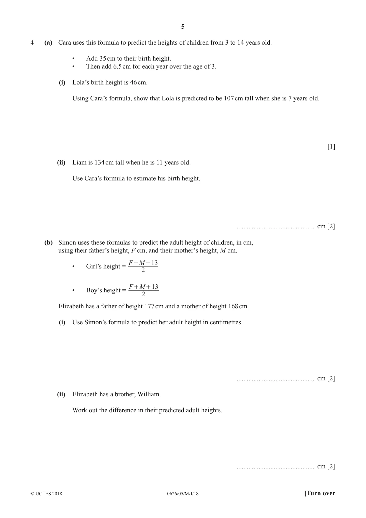 Cambridge IGCSE Mathematics (9-1) (UK only) 0626 2018 May/June Paper 5 · Variant 0 question paper, page 5 of 16
