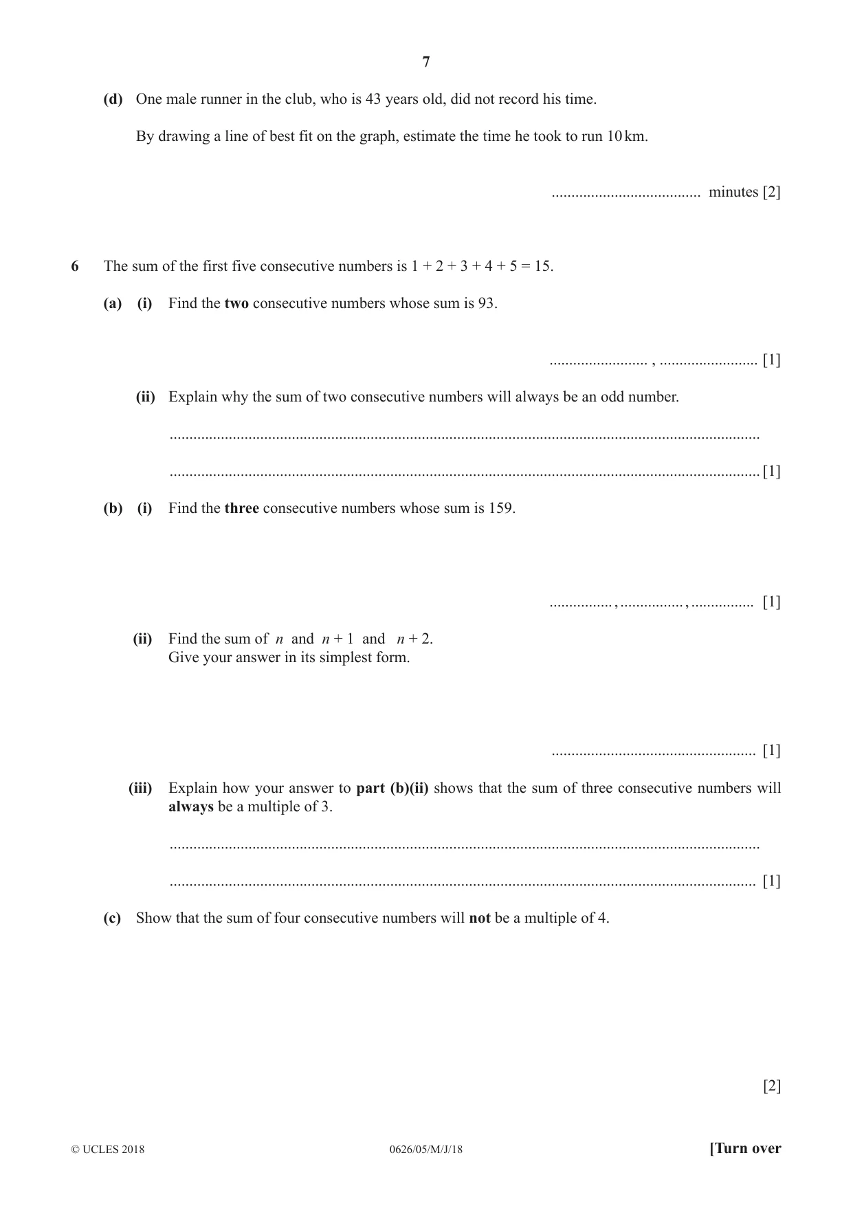 Cambridge IGCSE Mathematics (9-1) (UK only) 0626 2018 May/June Paper 5 · Variant 0 question paper, page 7 of 16