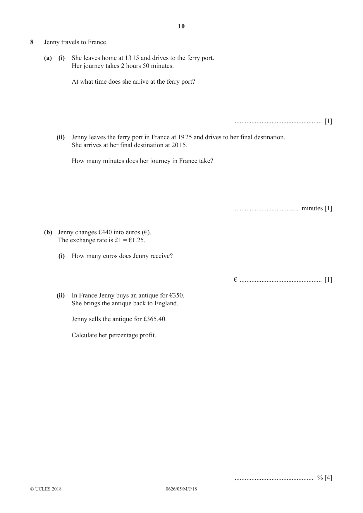 Cambridge IGCSE Mathematics (9-1) (UK only) 0626 2018 May/June Paper 5 · Variant 0 question paper, page 10 of 16