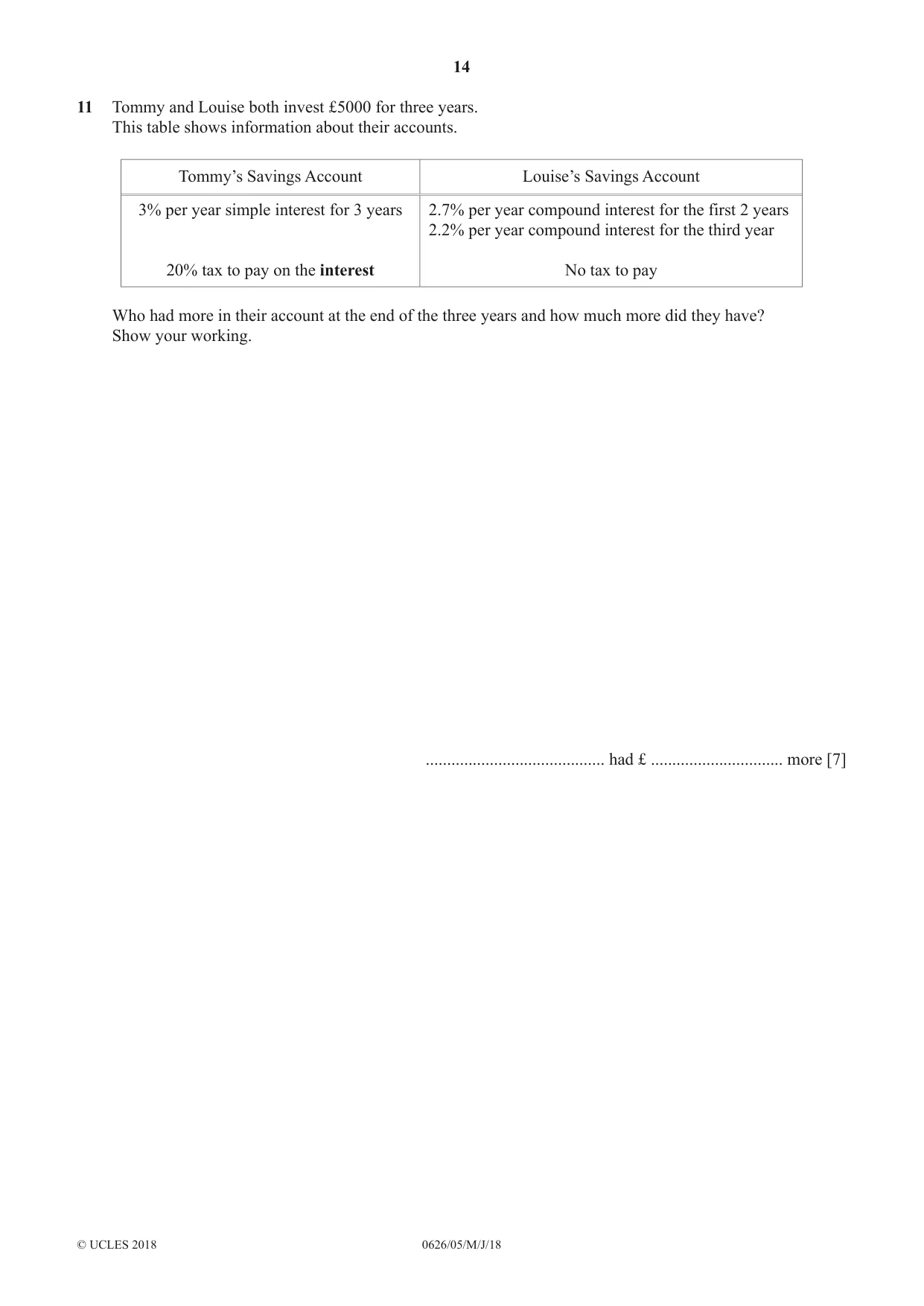 Cambridge IGCSE Mathematics (9-1) (UK only) 0626 2018 May/June Paper 5 · Variant 0 question paper, page 14 of 16