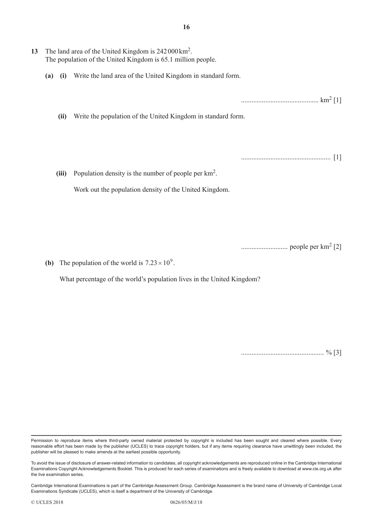 Cambridge IGCSE Mathematics (9-1) (UK only) 0626 2018 May/June Paper 5 · Variant 0 question paper, page 16 of 16