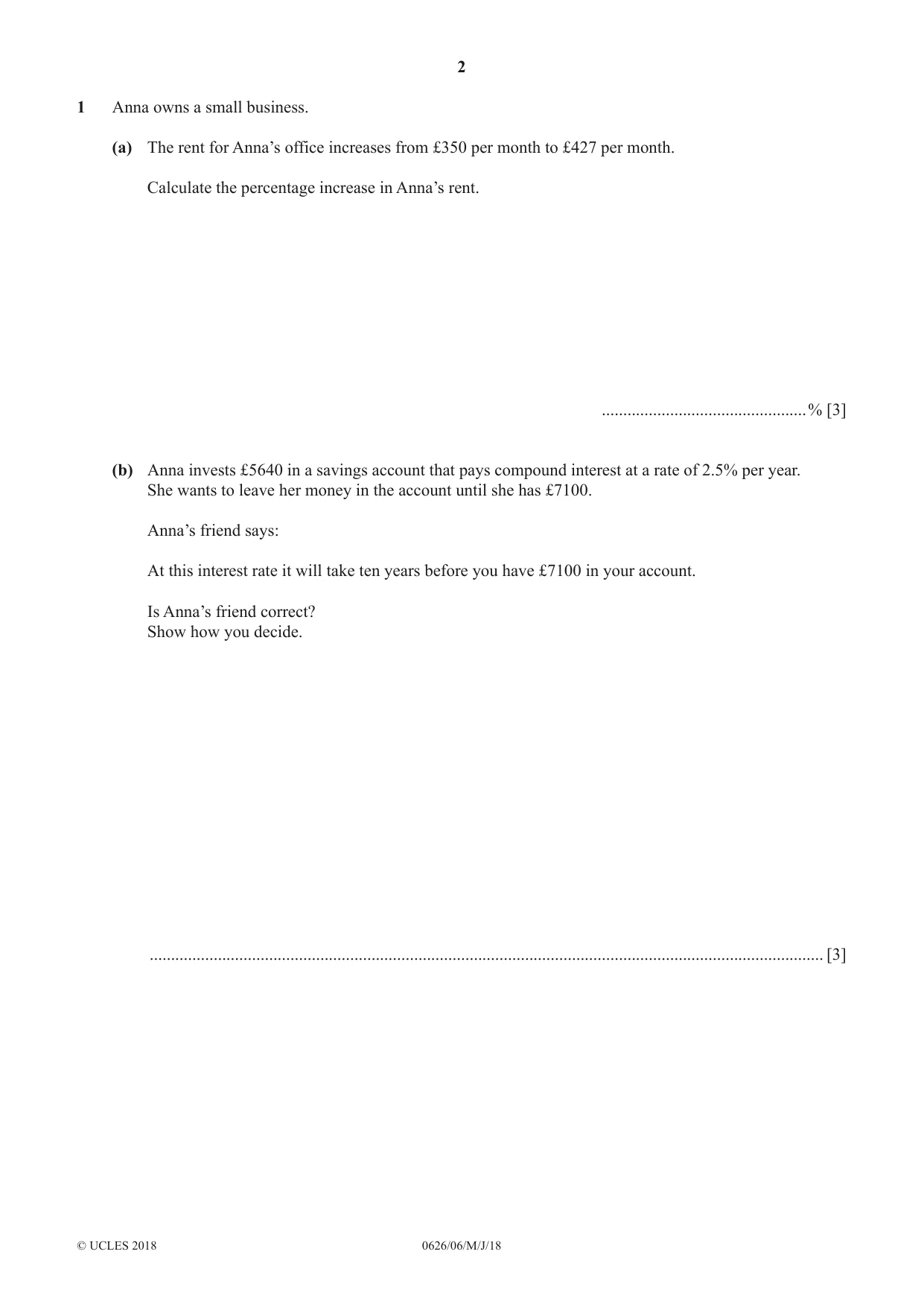 Cambridge IGCSE Mathematics (9-1) (UK only) 0626 2018 May/June Paper 6 · Variant 0 question paper, page 2 of 20
