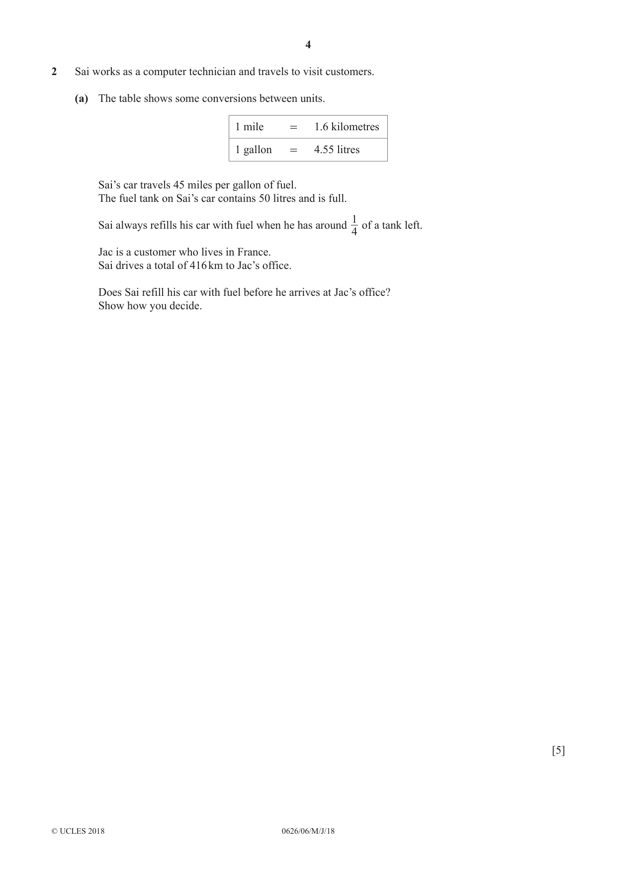 Cambridge IGCSE Mathematics (9-1) (UK only) 0626 2018 May/June Paper 6 · Variant 0 question paper, page 4 of 20