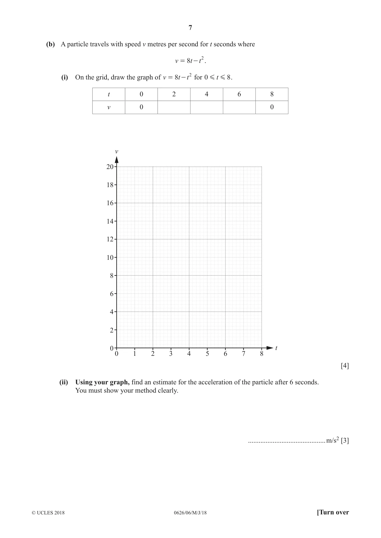 Cambridge IGCSE Mathematics (9-1) (UK only) 0626 2018 May/June Paper 6 · Variant 0 question paper, page 7 of 20
