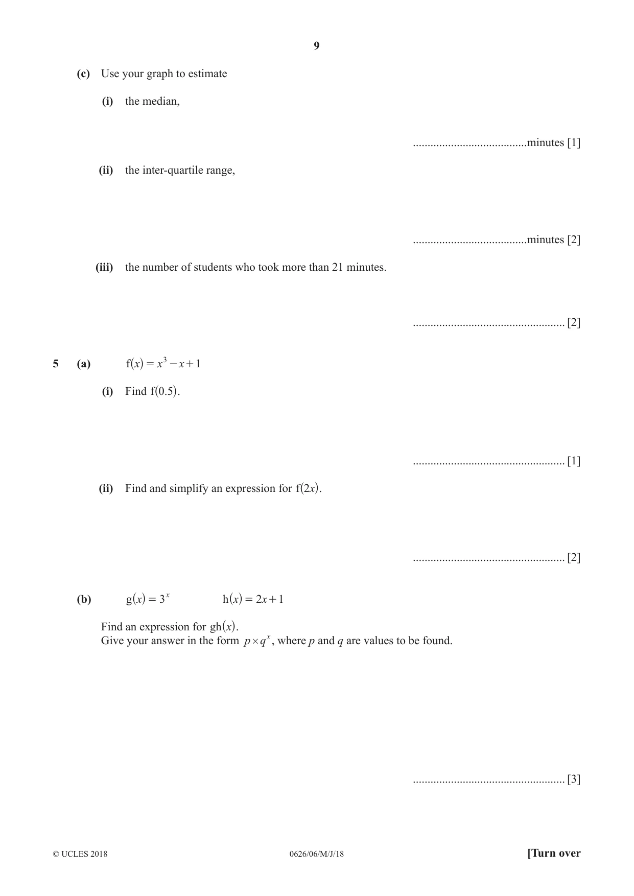 Cambridge IGCSE Mathematics (9-1) (UK only) 0626 2018 May/June Paper 6 · Variant 0 question paper, page 9 of 20