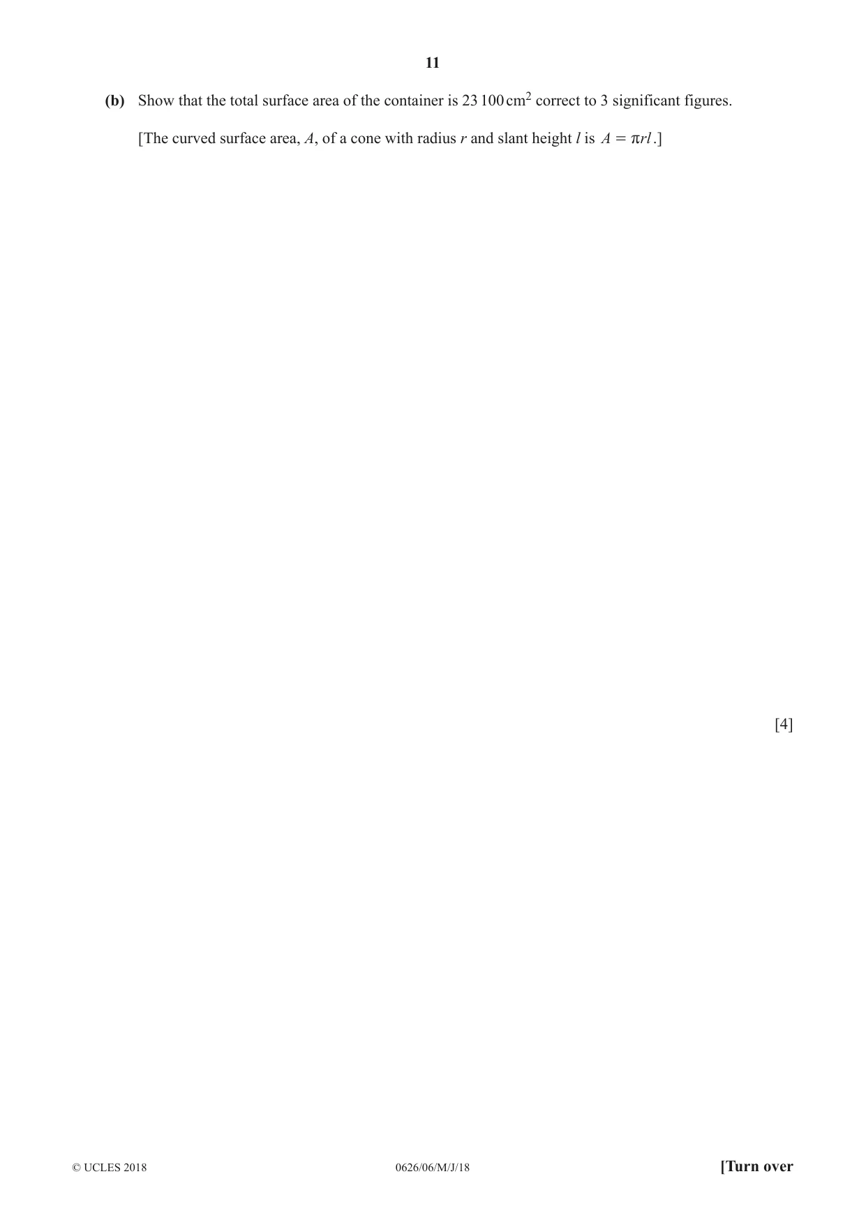 Cambridge IGCSE Mathematics (9-1) (UK only) 0626 2018 May/June Paper 6 · Variant 0 question paper, page 11 of 20