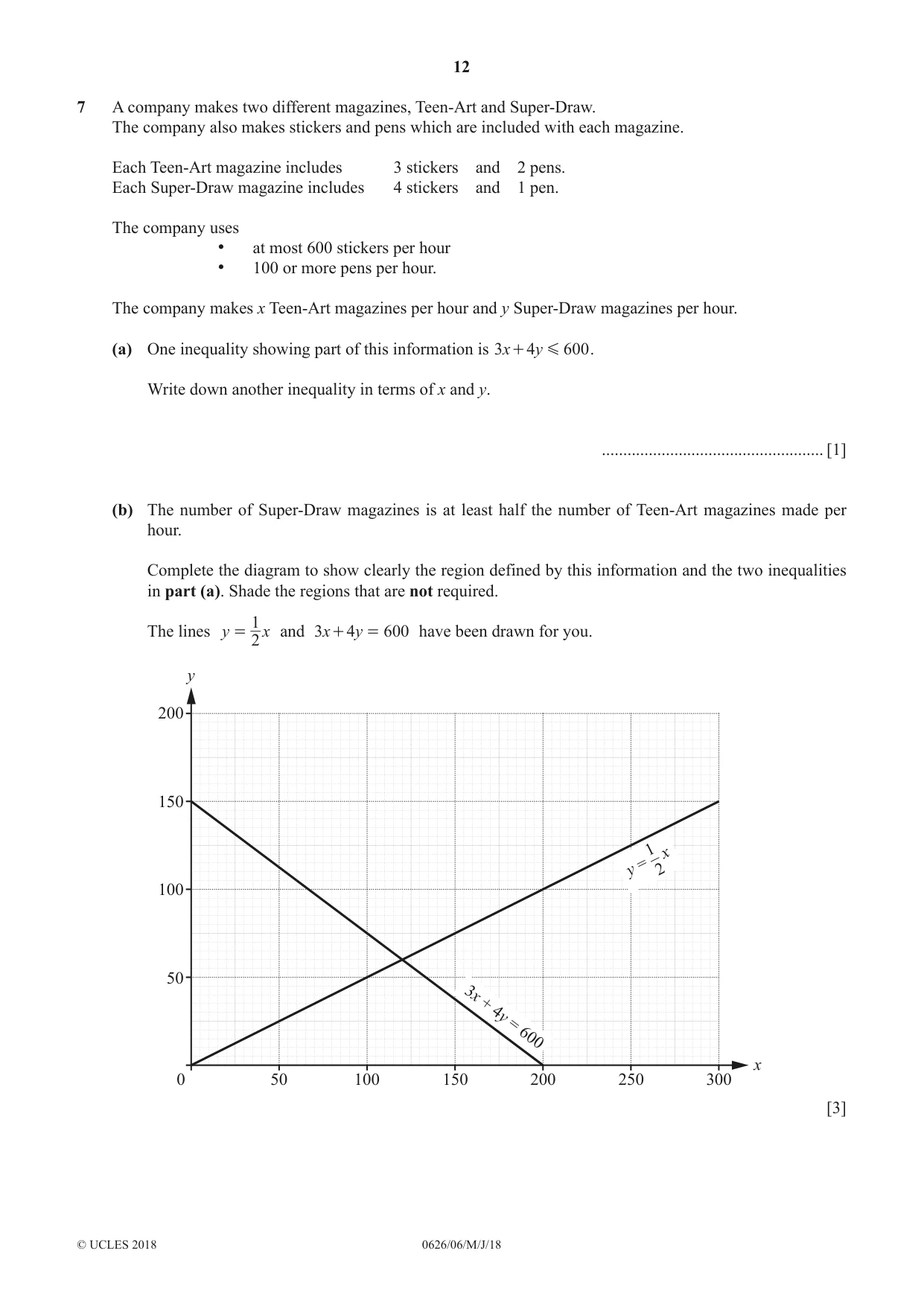 Cambridge IGCSE Mathematics (9-1) (UK only) 0626 2018 May/June Paper 6 · Variant 0 question paper, page 12 of 20