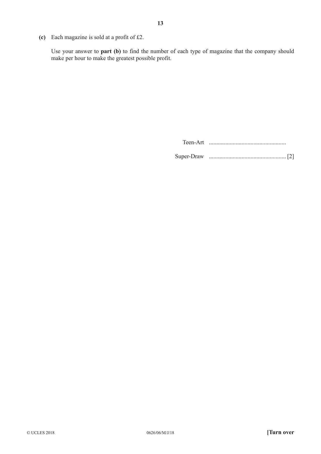 Cambridge IGCSE Mathematics (9-1) (UK only) 0626 2018 May/June Paper 6 · Variant 0 question paper, page 13 of 20