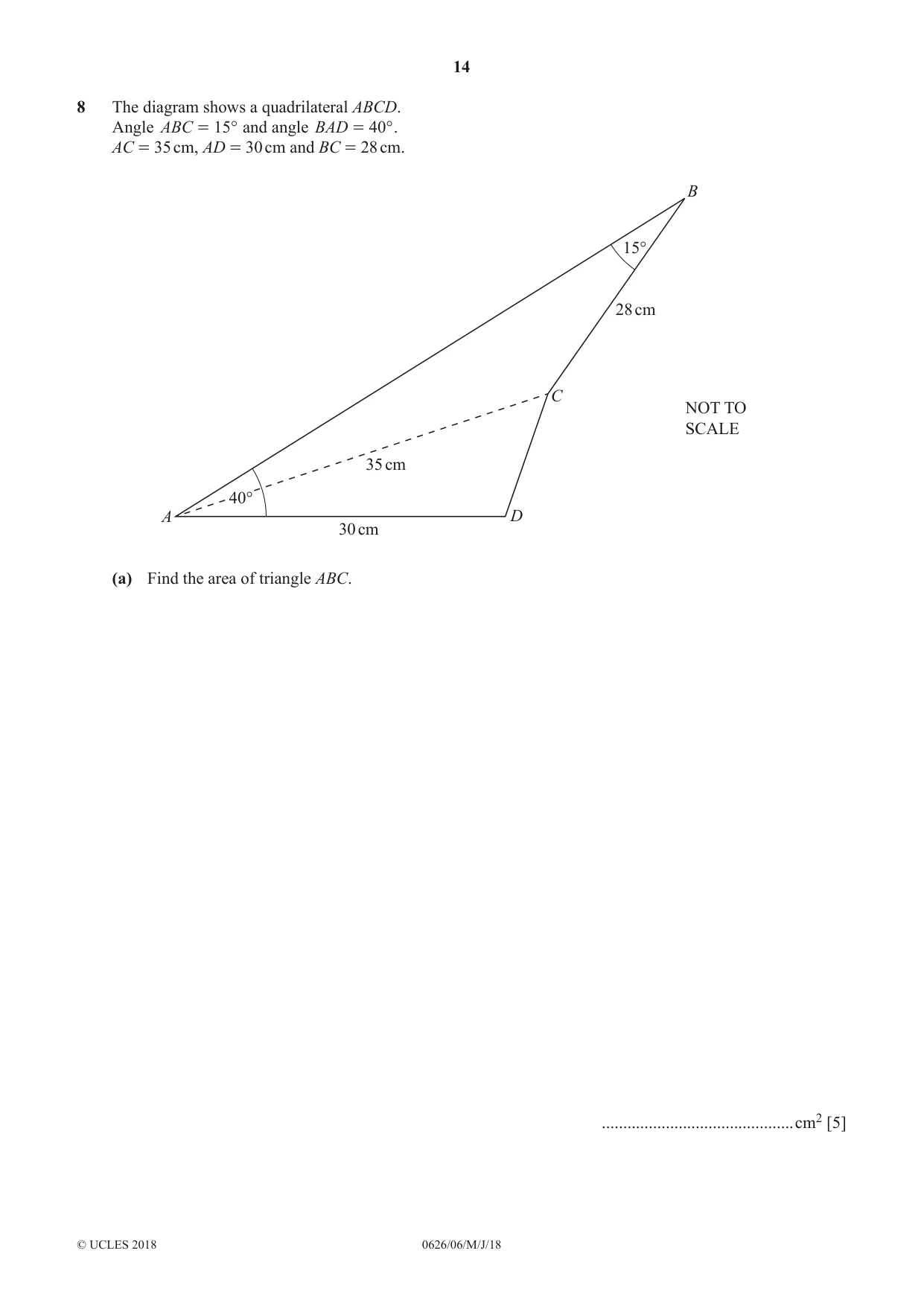 Cambridge IGCSE Mathematics (9-1) (UK only) 0626 2018 May/June Paper 6 · Variant 0 question paper, page 14 of 20