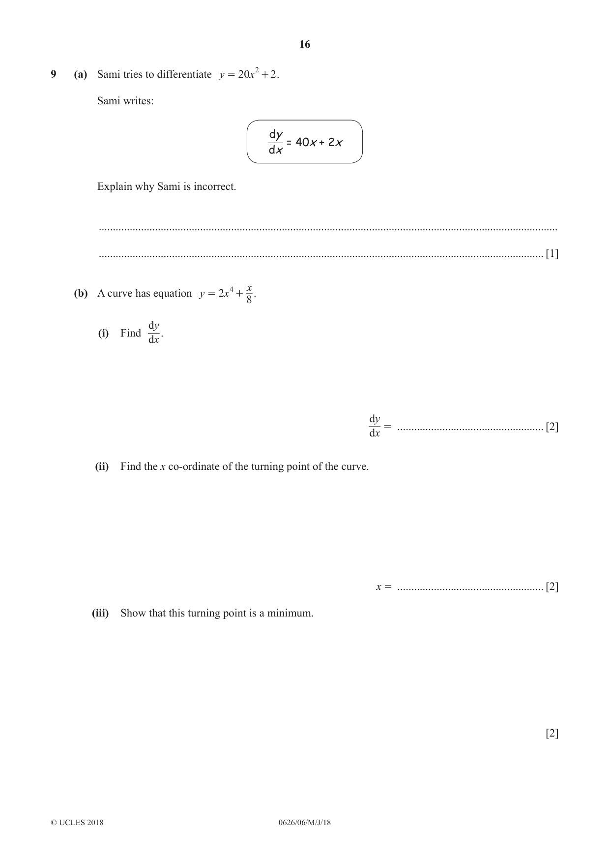 Cambridge IGCSE Mathematics (9-1) (UK only) 0626 2018 May/June Paper 6 · Variant 0 question paper, page 16 of 20