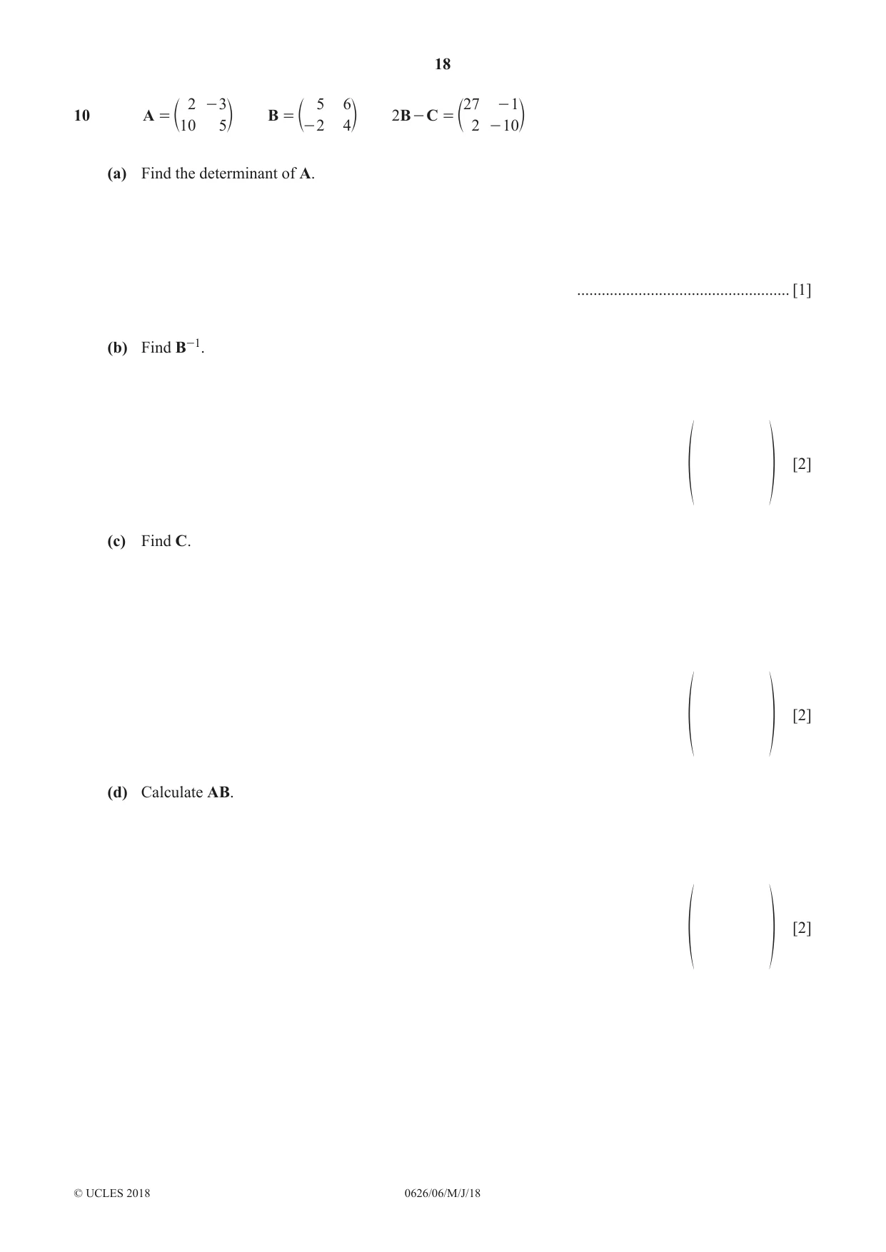 Cambridge IGCSE Mathematics (9-1) (UK only) 0626 2018 May/June Paper 6 · Variant 0 question paper, page 18 of 20