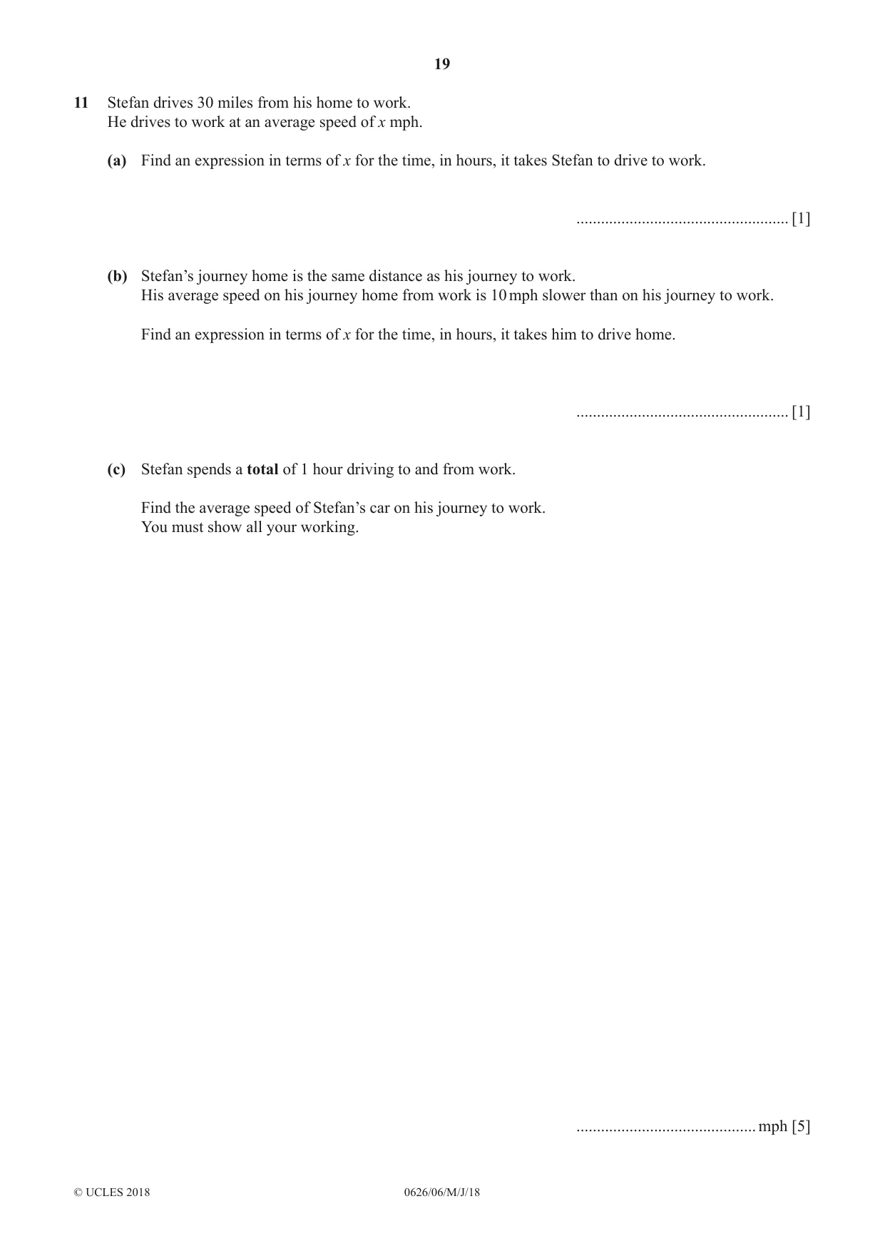 Cambridge IGCSE Mathematics (9-1) (UK only) 0626 2018 May/June Paper 6 · Variant 0 question paper, page 19 of 20