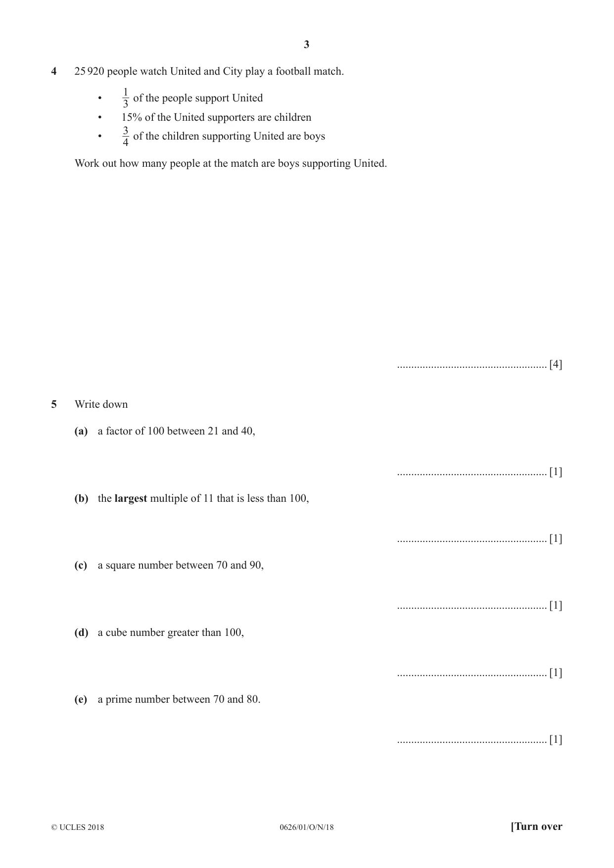 Cambridge IGCSE Mathematics (9-1) (UK only) 0626 2018 Oct/Nov Paper 1 · Variant 0 question paper, page 3 of 12