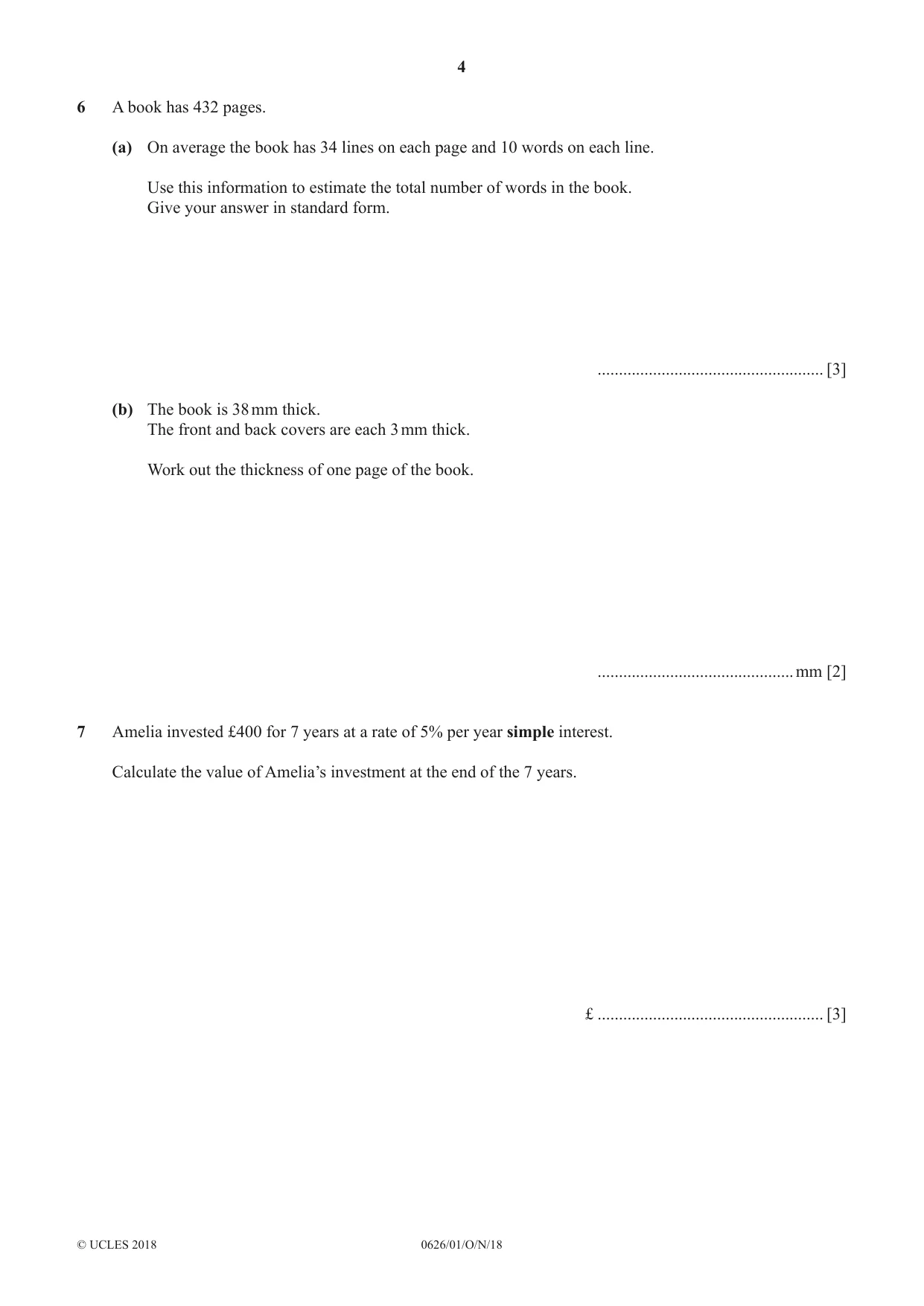 Cambridge IGCSE Mathematics (9-1) (UK only) 0626 2018 Oct/Nov Paper 1 · Variant 0 question paper, page 4 of 12