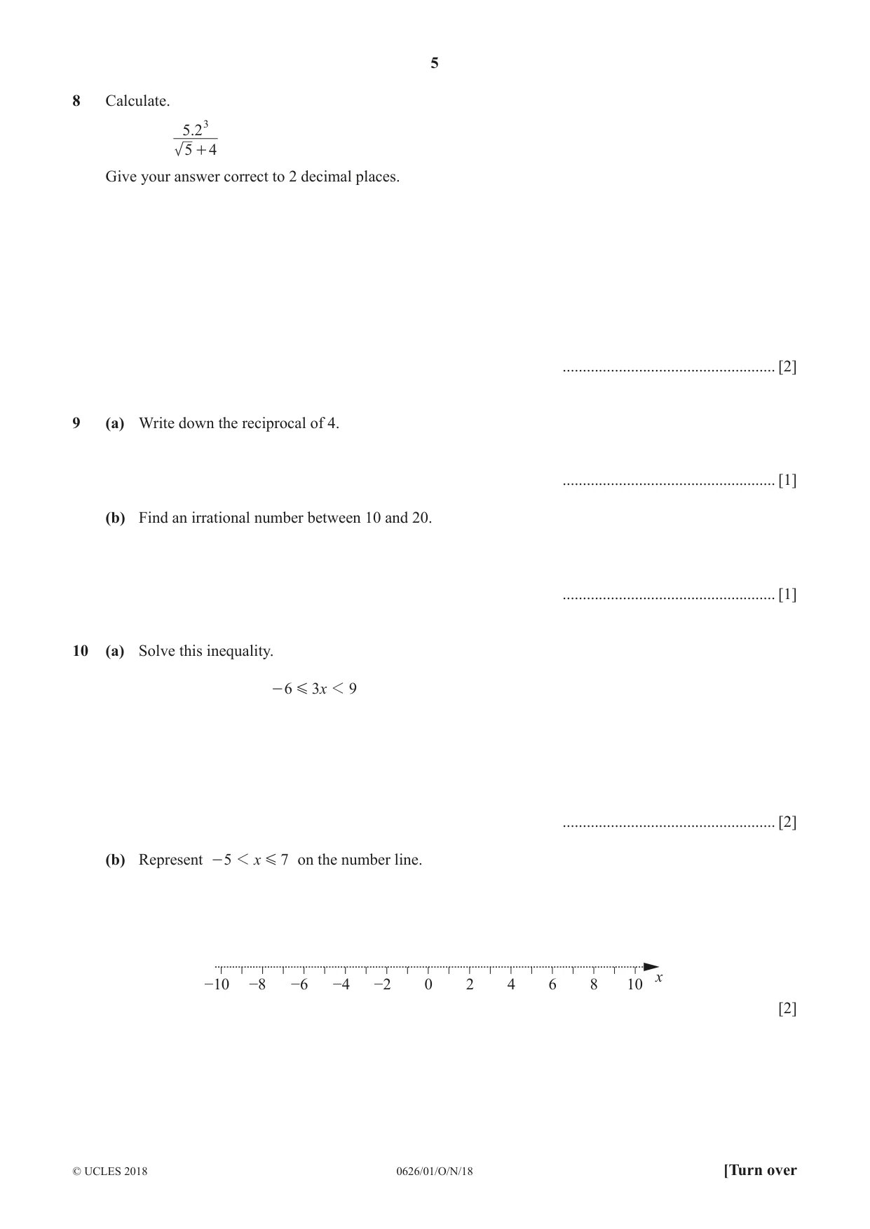 Cambridge IGCSE Mathematics (9-1) (UK only) 0626 2018 Oct/Nov Paper 1 · Variant 0 question paper, page 5 of 12
