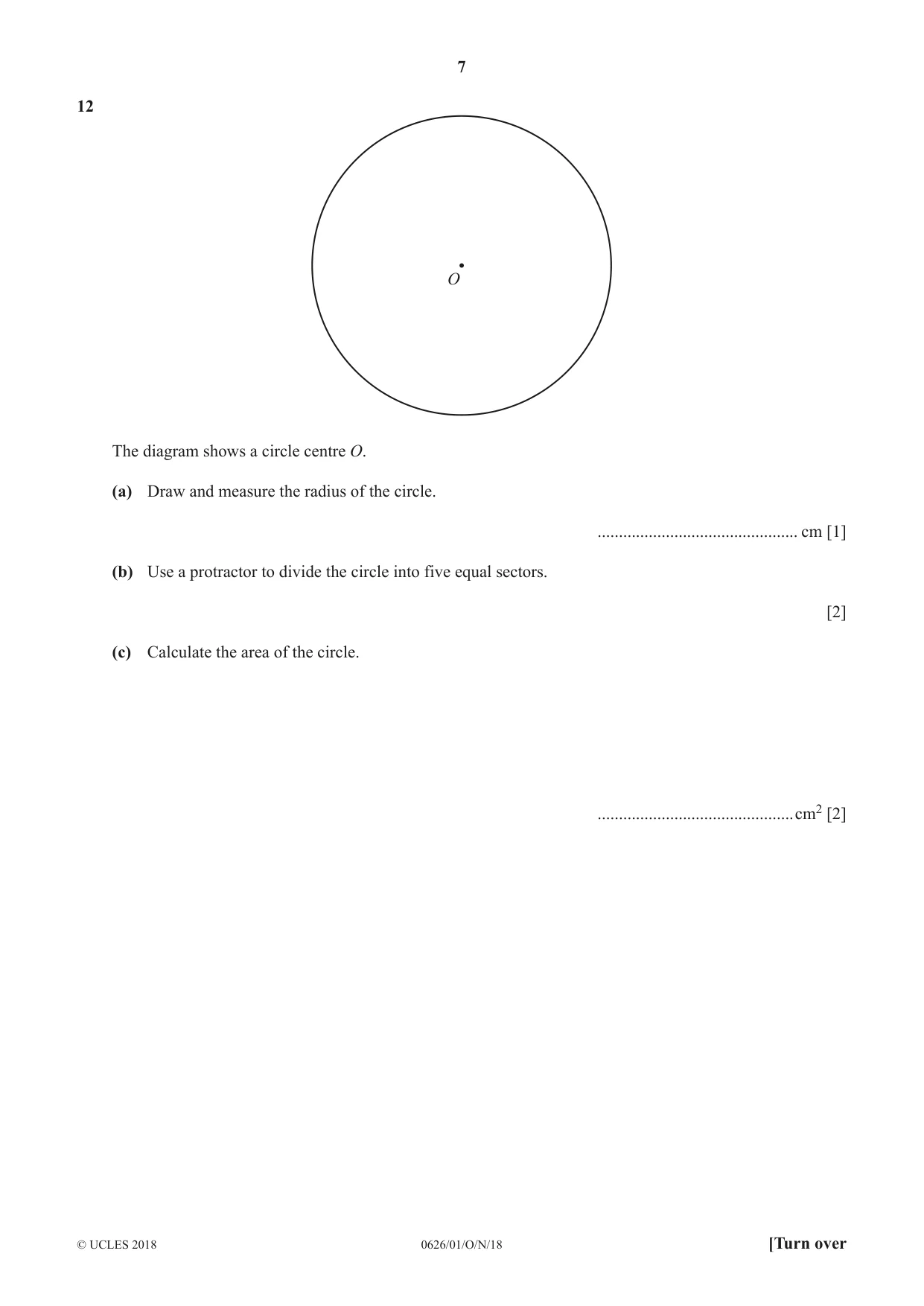 Cambridge IGCSE Mathematics (9-1) (UK only) 0626 2018 Oct/Nov Paper 1 · Variant 0 question paper, page 7 of 12