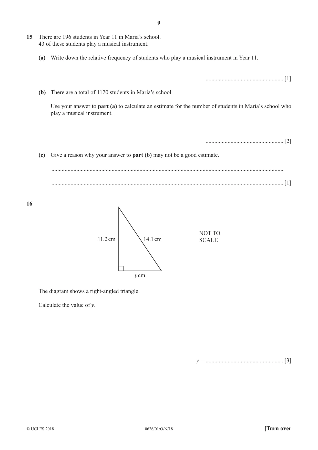 Cambridge IGCSE Mathematics (9-1) (UK only) 0626 2018 Oct/Nov Paper 1 · Variant 0 question paper, page 9 of 12