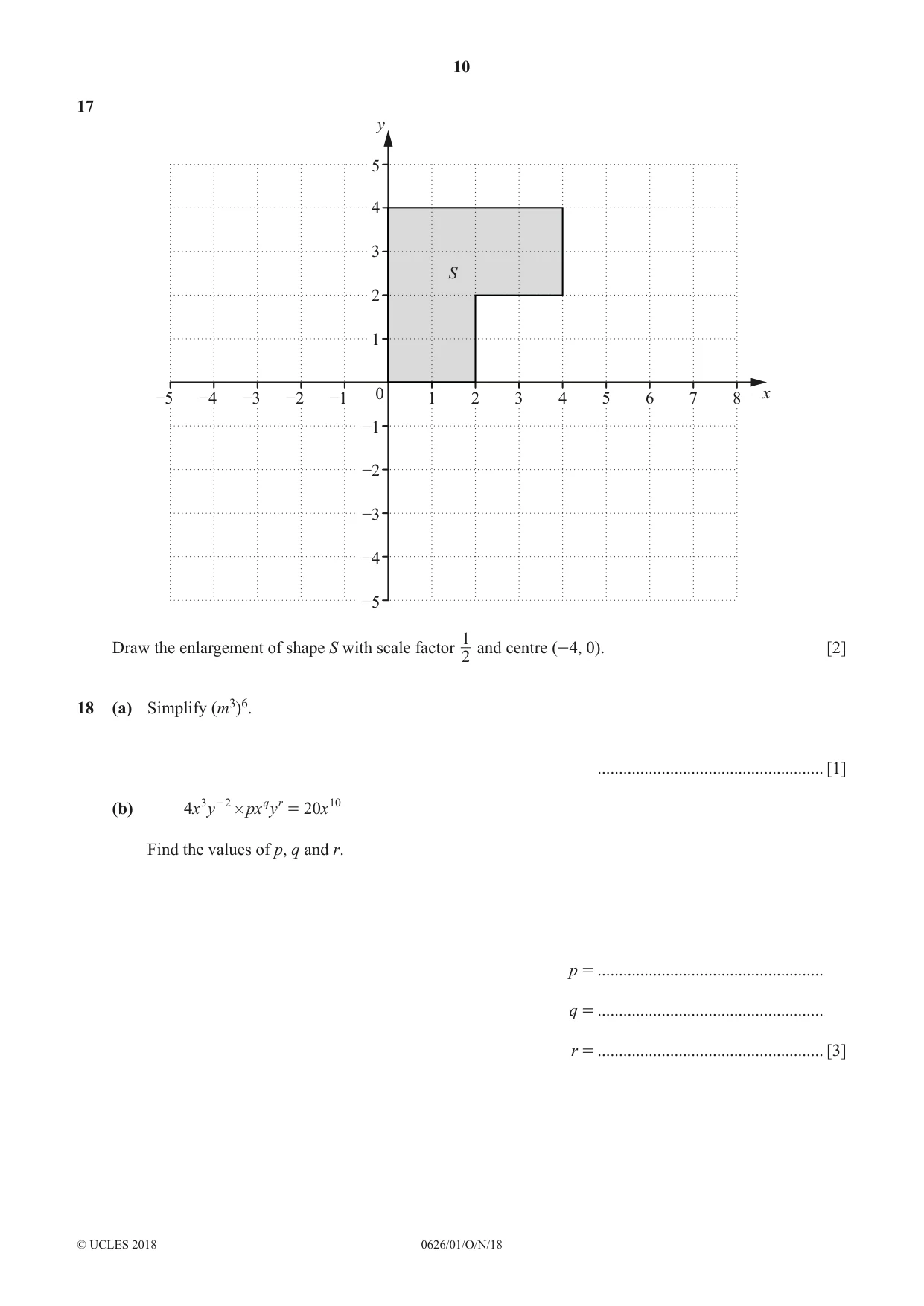 Cambridge IGCSE Mathematics (9-1) (UK only) 0626 2018 Oct/Nov Paper 1 · Variant 0 question paper, page 10 of 12