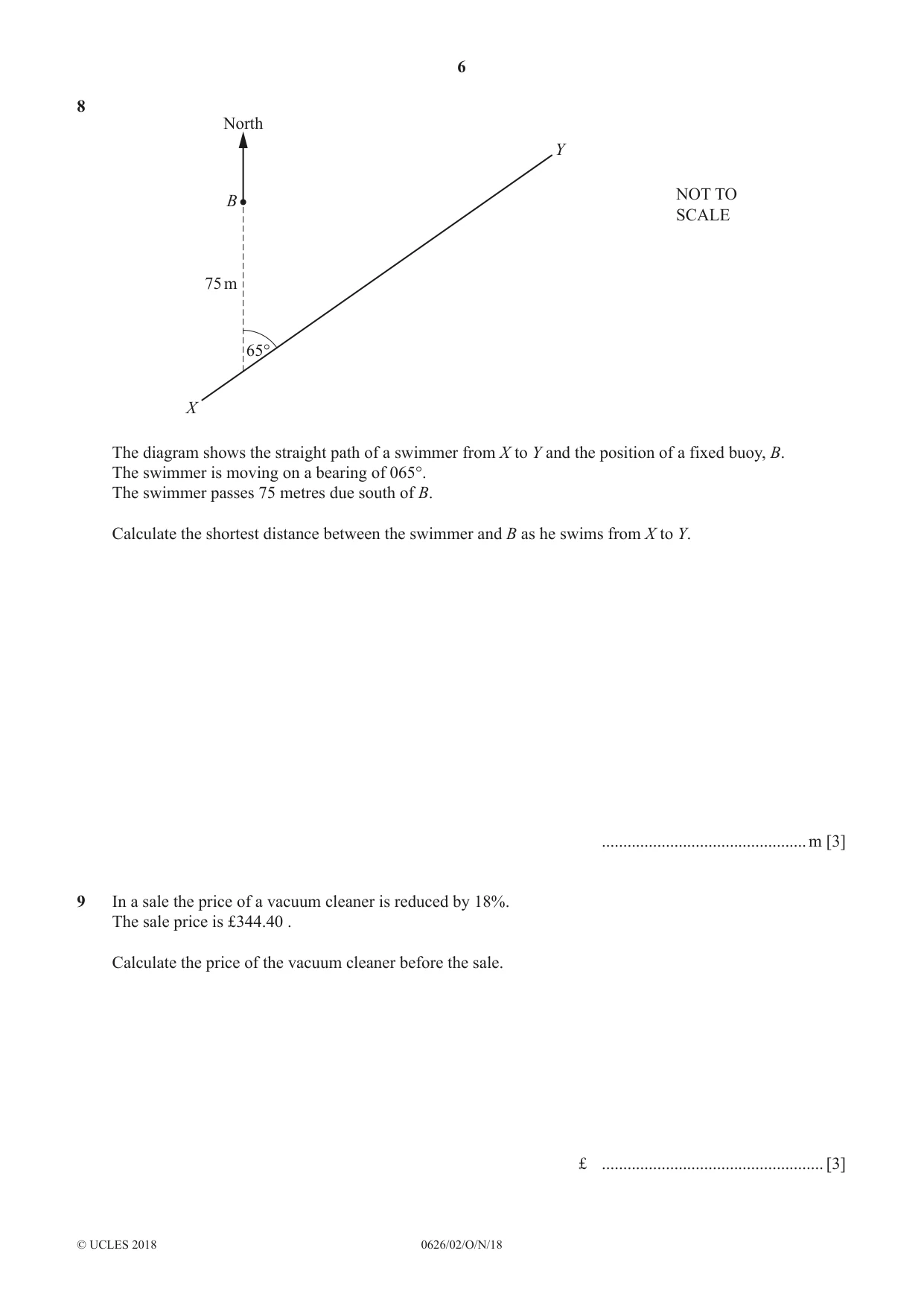 Cambridge IGCSE Mathematics (9-1) (UK only) 0626 2018 Oct/Nov Paper 2 · Variant 0 question paper, page 6 of 12
