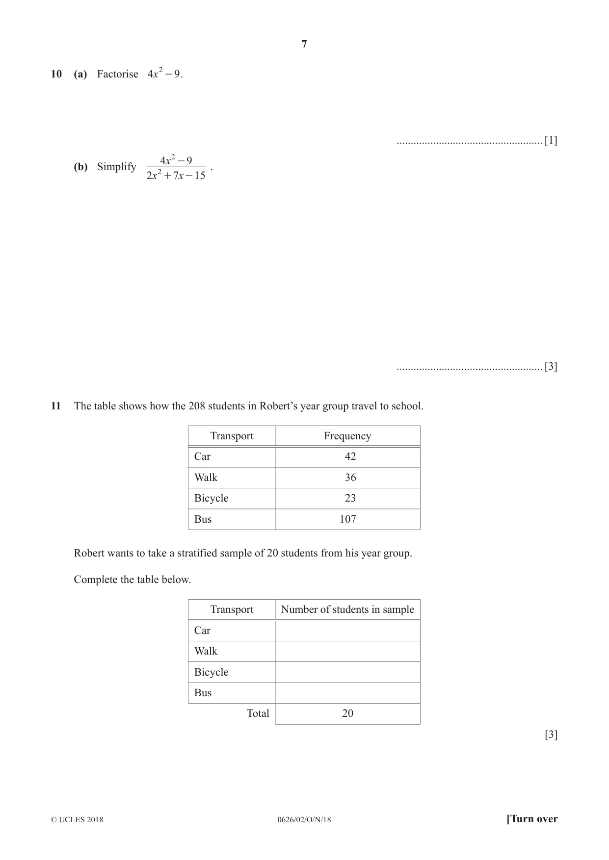 Cambridge IGCSE Mathematics (9-1) (UK only) 0626 2018 Oct/Nov Paper 2 · Variant 0 question paper, page 7 of 12