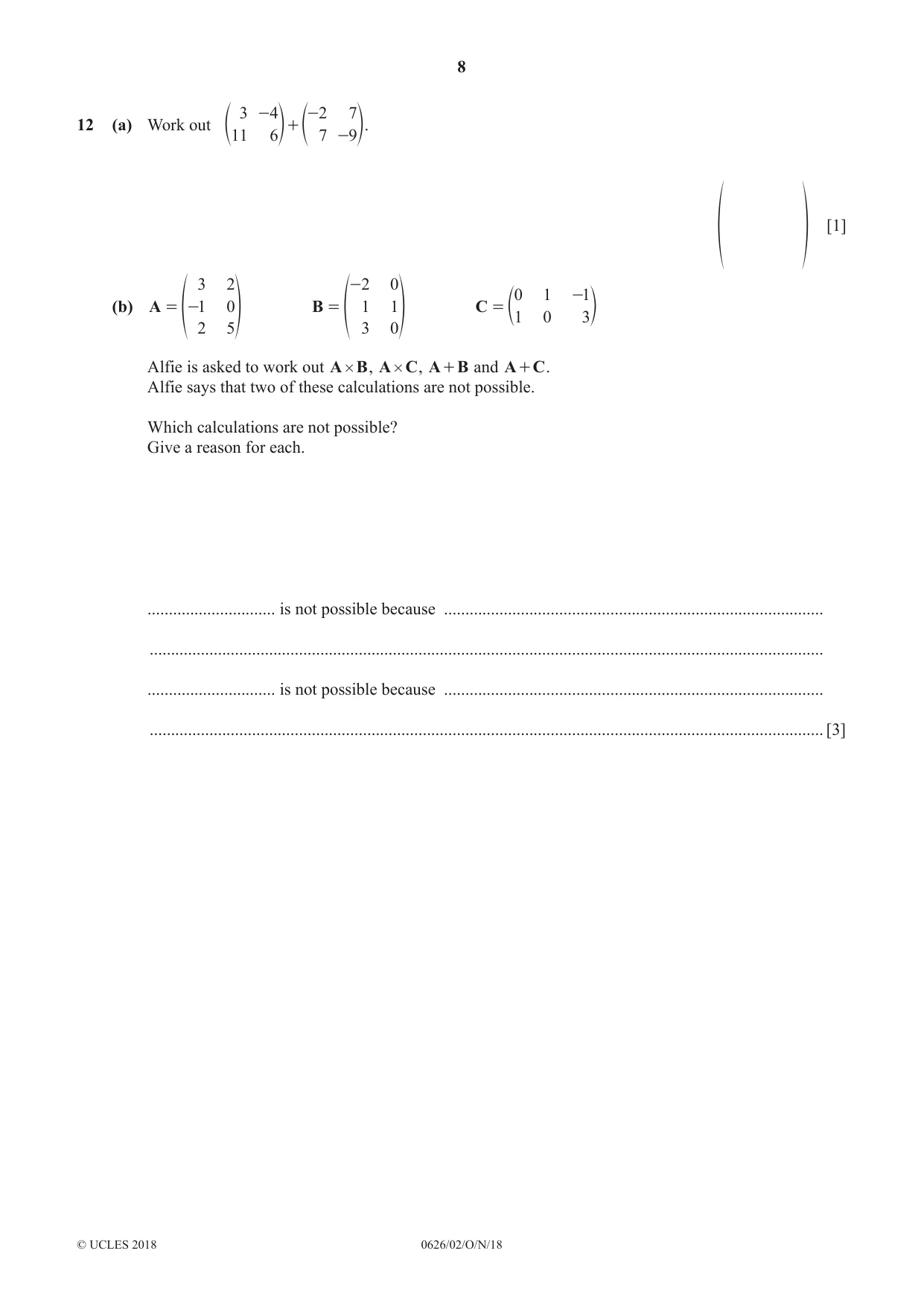 Cambridge IGCSE Mathematics (9-1) (UK only) 0626 2018 Oct/Nov Paper 2 · Variant 0 question paper, page 8 of 12