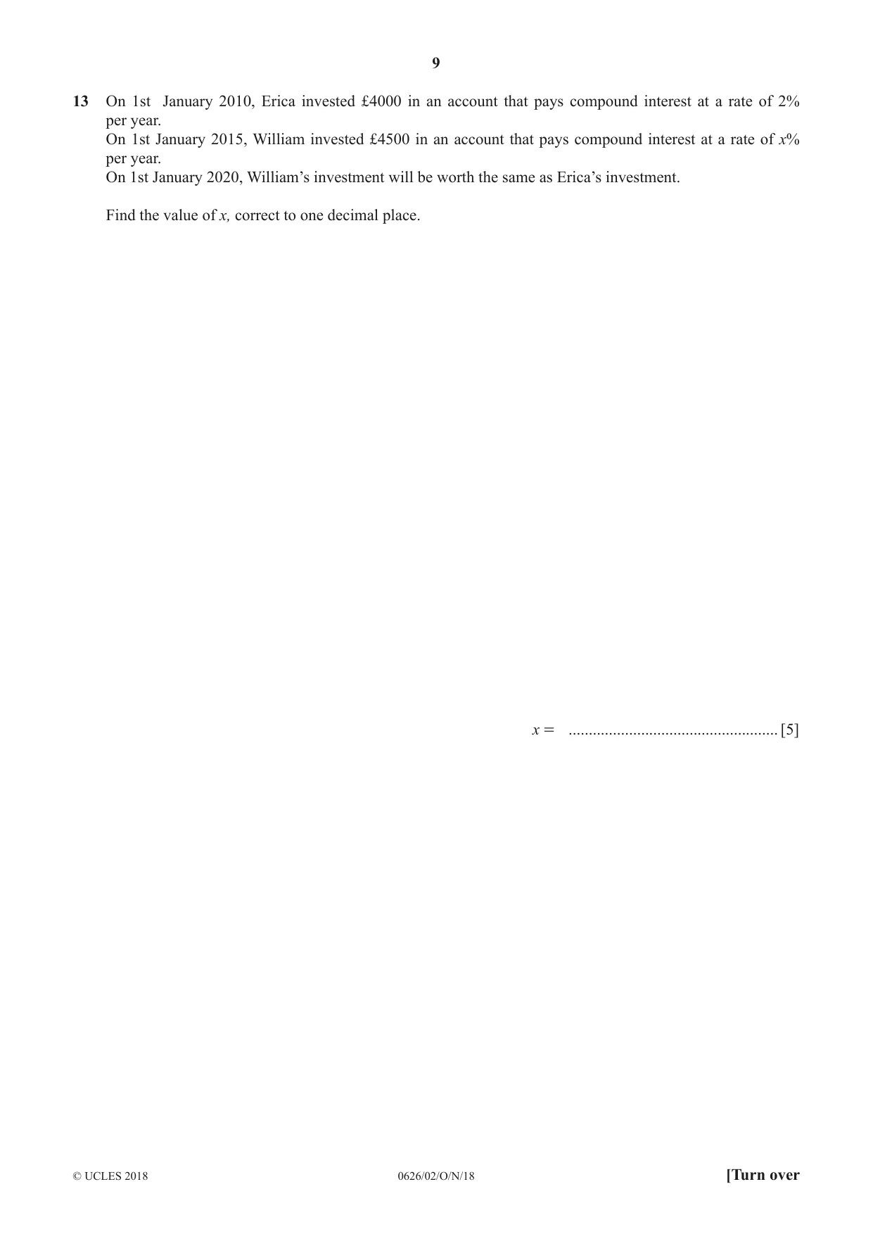 Cambridge IGCSE Mathematics (9-1) (UK only) 0626 2018 Oct/Nov Paper 2 · Variant 0 question paper, page 9 of 12