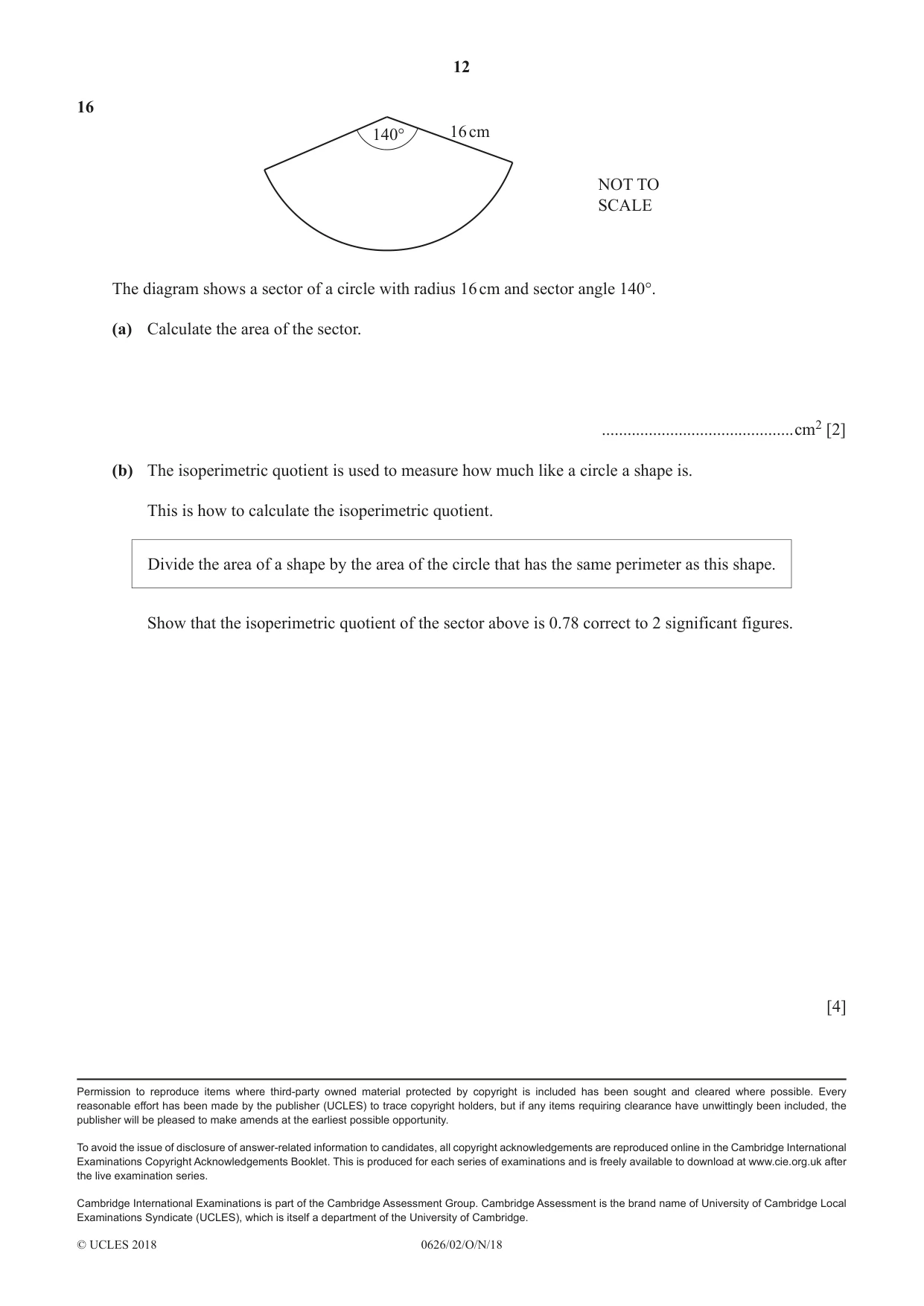 Cambridge IGCSE Mathematics (9-1) (UK only) 0626 2018 Oct/Nov Paper 2 · Variant 0 question paper, page 12 of 12