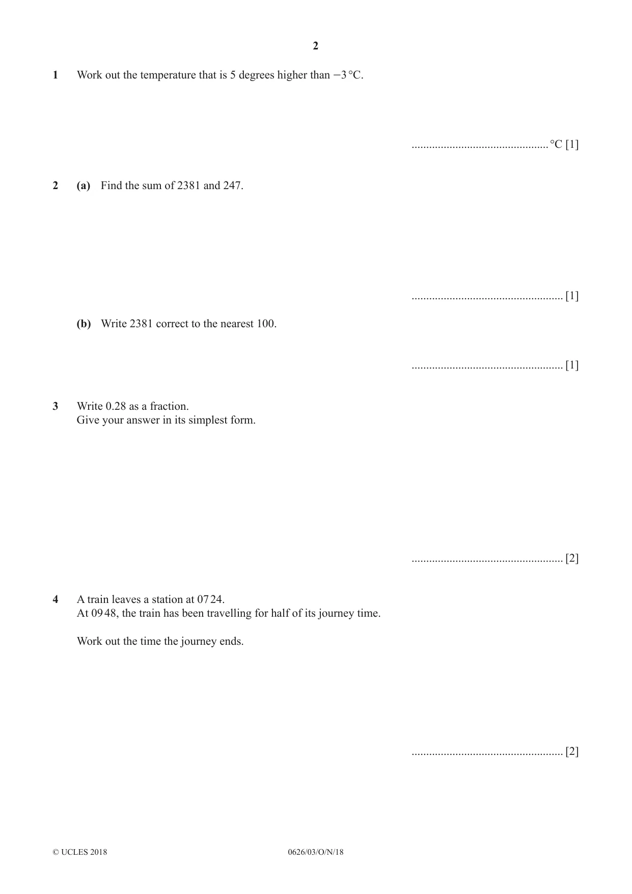 Cambridge IGCSE Mathematics (9-1) (UK only) 0626 2018 Oct/Nov Paper 3 · Variant 0 question paper, page 2 of 16