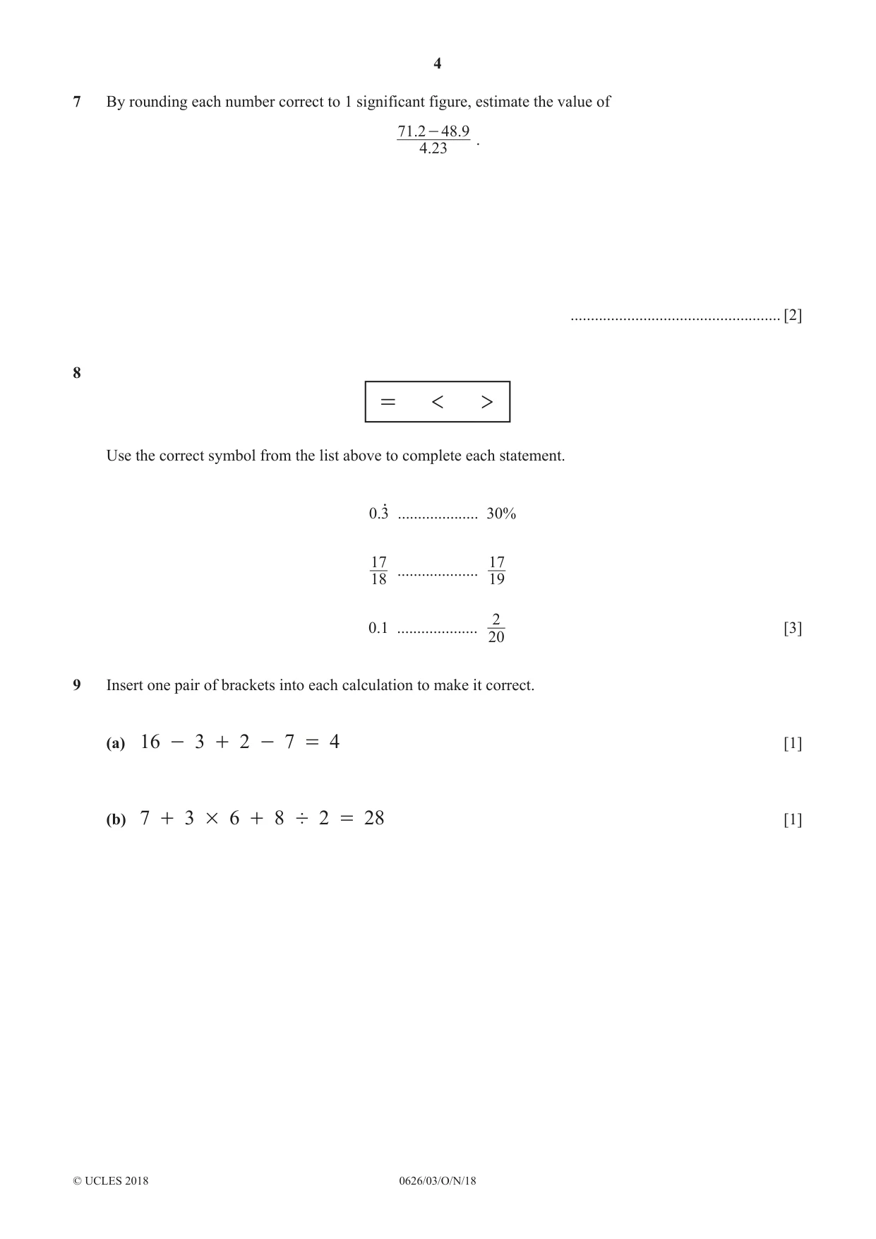 Cambridge IGCSE Mathematics (9-1) (UK only) 0626 2018 Oct/Nov Paper 3 · Variant 0 question paper, page 4 of 16