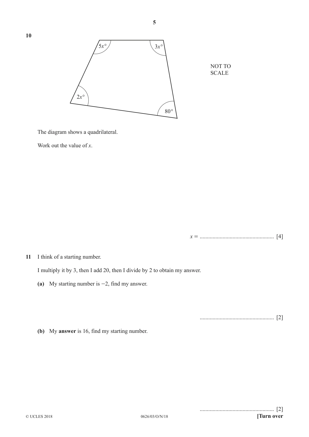 Cambridge IGCSE Mathematics (9-1) (UK only) 0626 2018 Oct/Nov Paper 3 · Variant 0 question paper, page 5 of 16