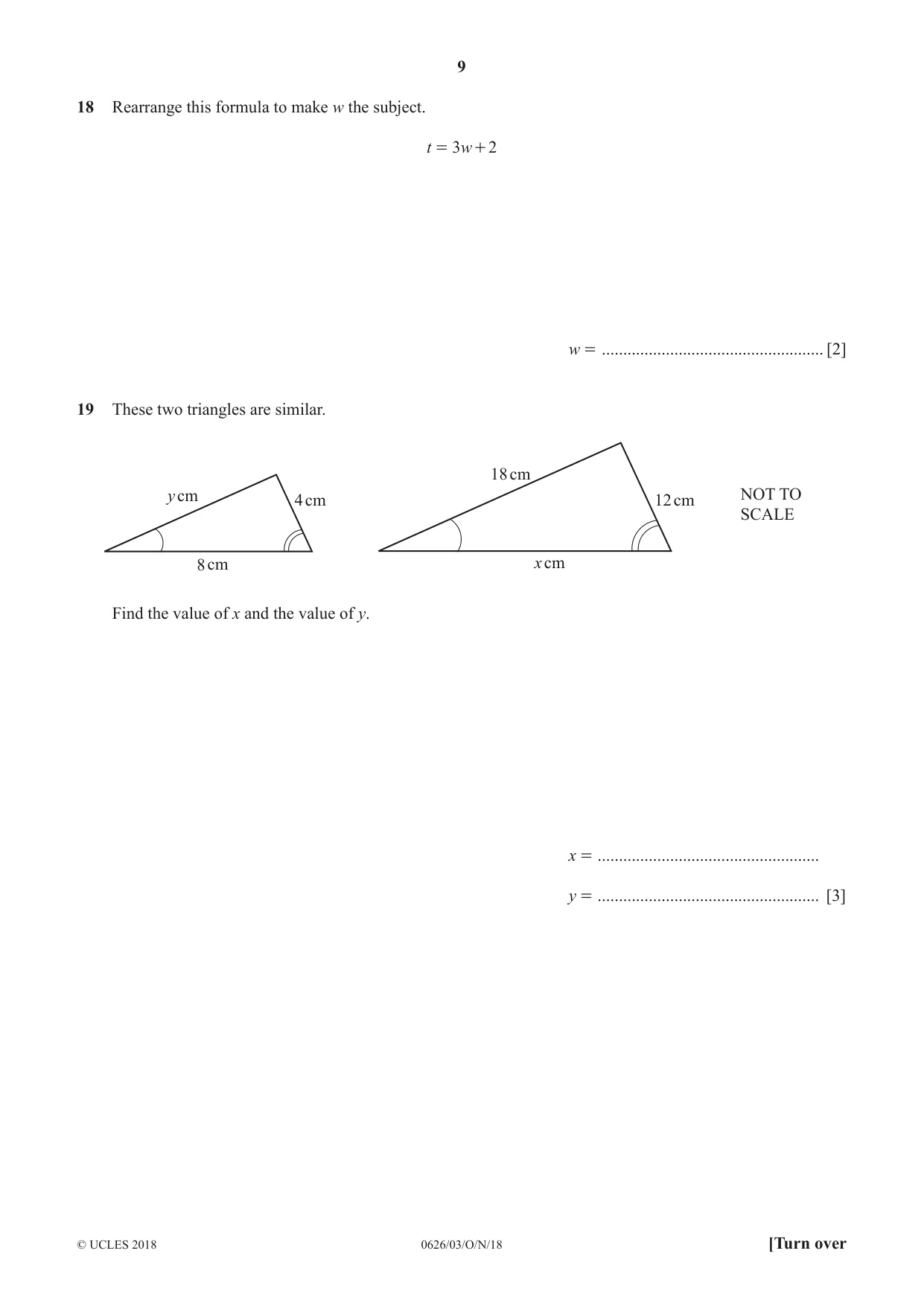 Cambridge IGCSE Mathematics (9-1) (UK only) 0626 2018 Oct/Nov Paper 3 · Variant 0 question paper, page 9 of 16