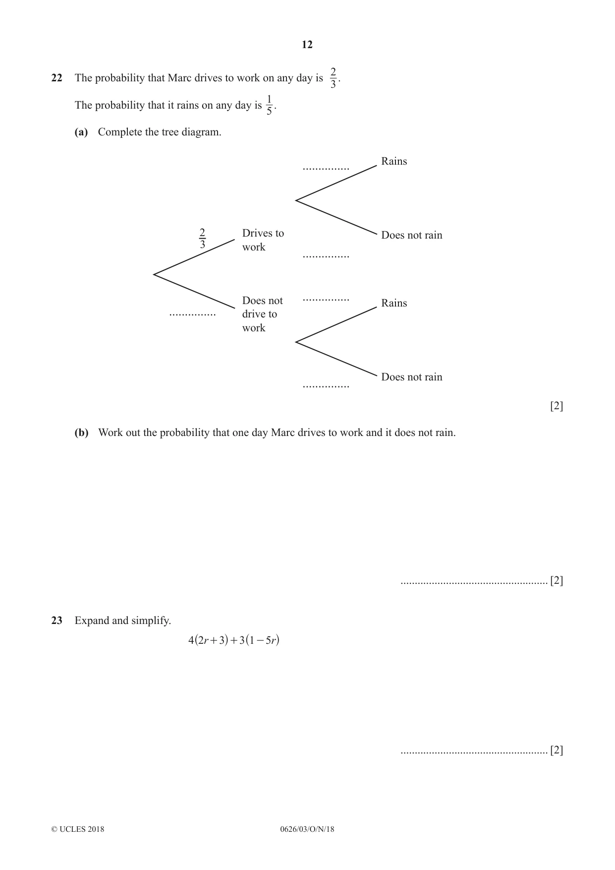 Cambridge IGCSE Mathematics (9-1) (UK only) 0626 2018 Oct/Nov Paper 3 · Variant 0 question paper, page 12 of 16