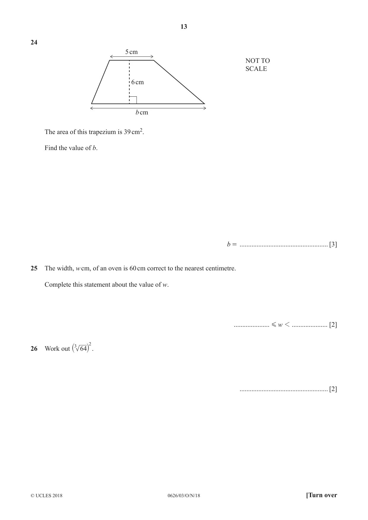 Cambridge IGCSE Mathematics (9-1) (UK only) 0626 2018 Oct/Nov Paper 3 · Variant 0 question paper, page 13 of 16