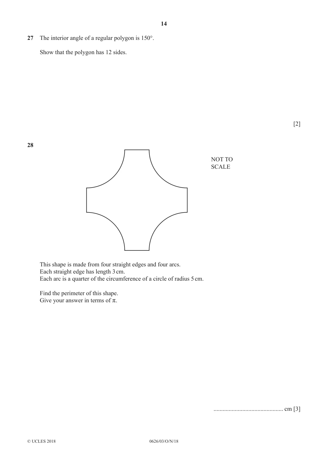 Cambridge IGCSE Mathematics (9-1) (UK only) 0626 2018 Oct/Nov Paper 3 · Variant 0 question paper, page 14 of 16