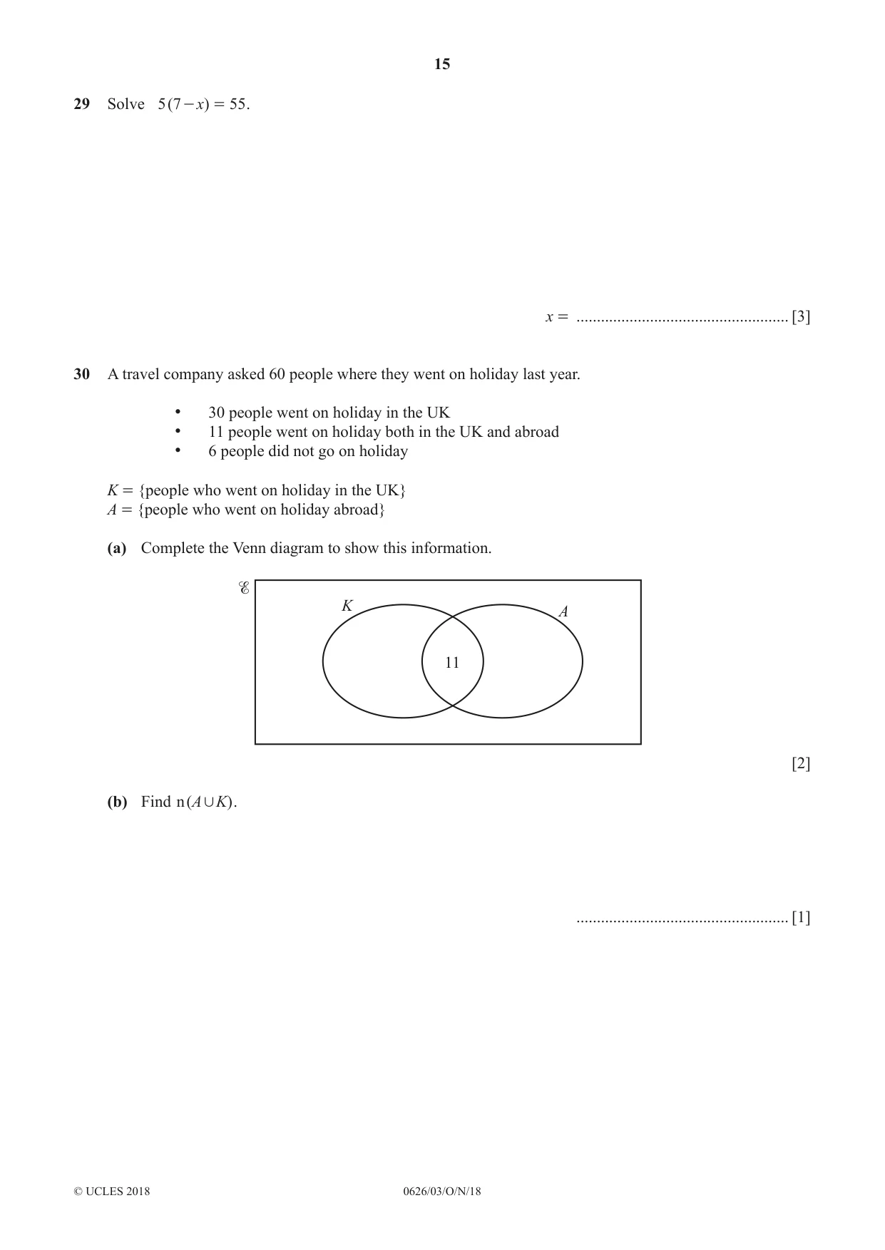 Cambridge IGCSE Mathematics (9-1) (UK only) 0626 2018 Oct/Nov Paper 3 · Variant 0 question paper, page 15 of 16