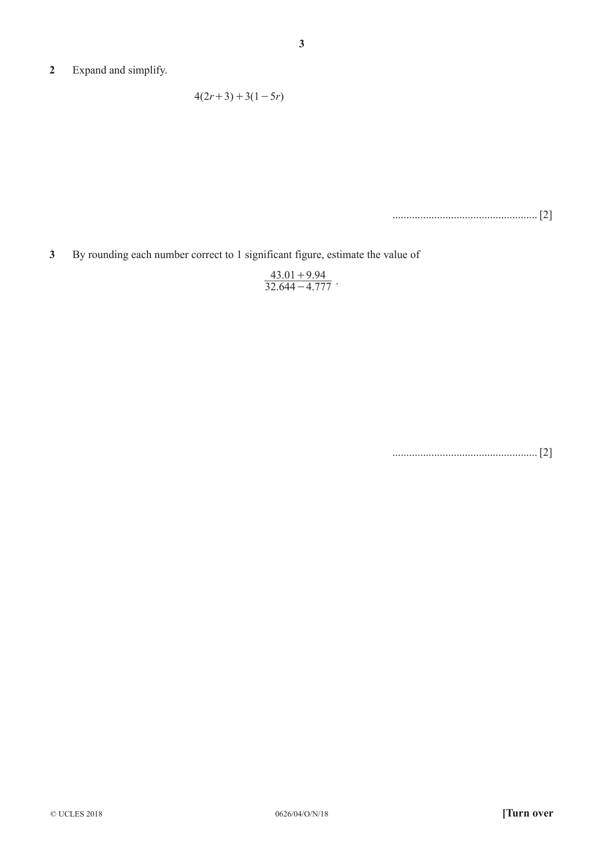 Cambridge IGCSE Mathematics (9-1) (UK only) 0626 2018 Oct/Nov Paper 4 · Variant 0 question paper, page 3 of 16