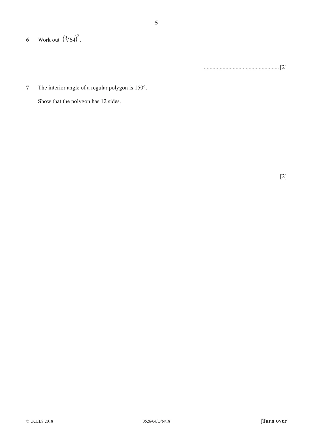 Cambridge IGCSE Mathematics (9-1) (UK only) 0626 2018 Oct/Nov Paper 4 · Variant 0 question paper, page 5 of 16