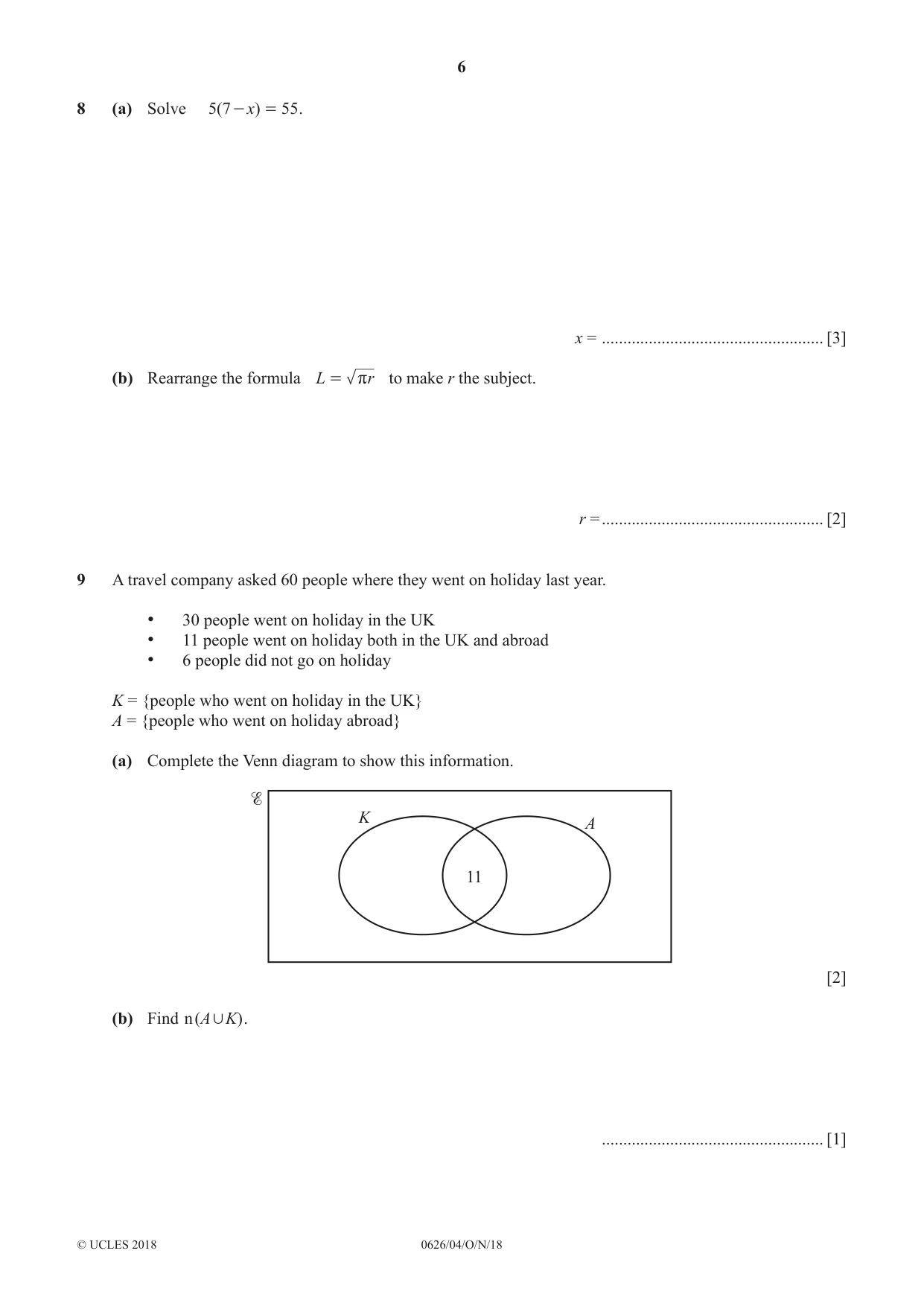 Cambridge IGCSE Mathematics (9-1) (UK only) 0626 2018 Oct/Nov Paper 4 · Variant 0 question paper, page 6 of 16
