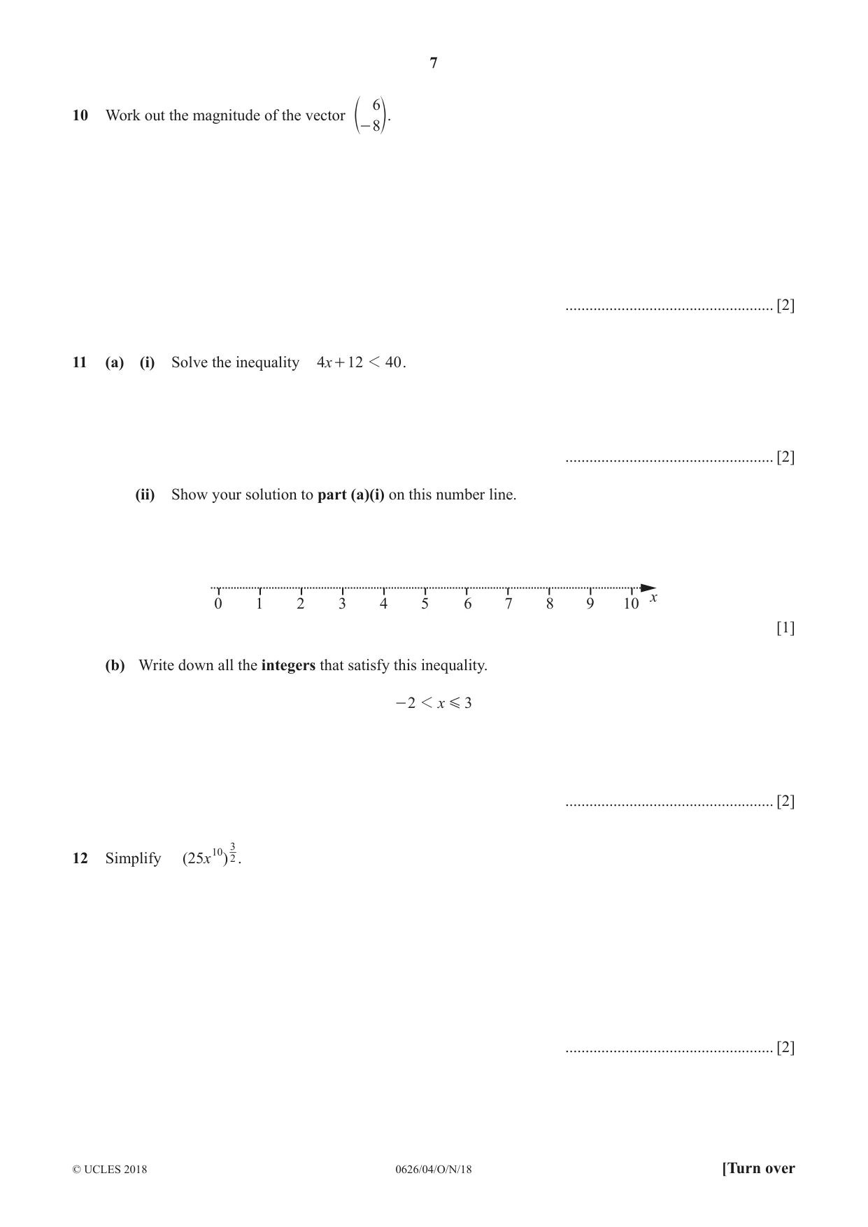 Cambridge IGCSE Mathematics (9-1) (UK only) 0626 2018 Oct/Nov Paper 4 · Variant 0 question paper, page 7 of 16