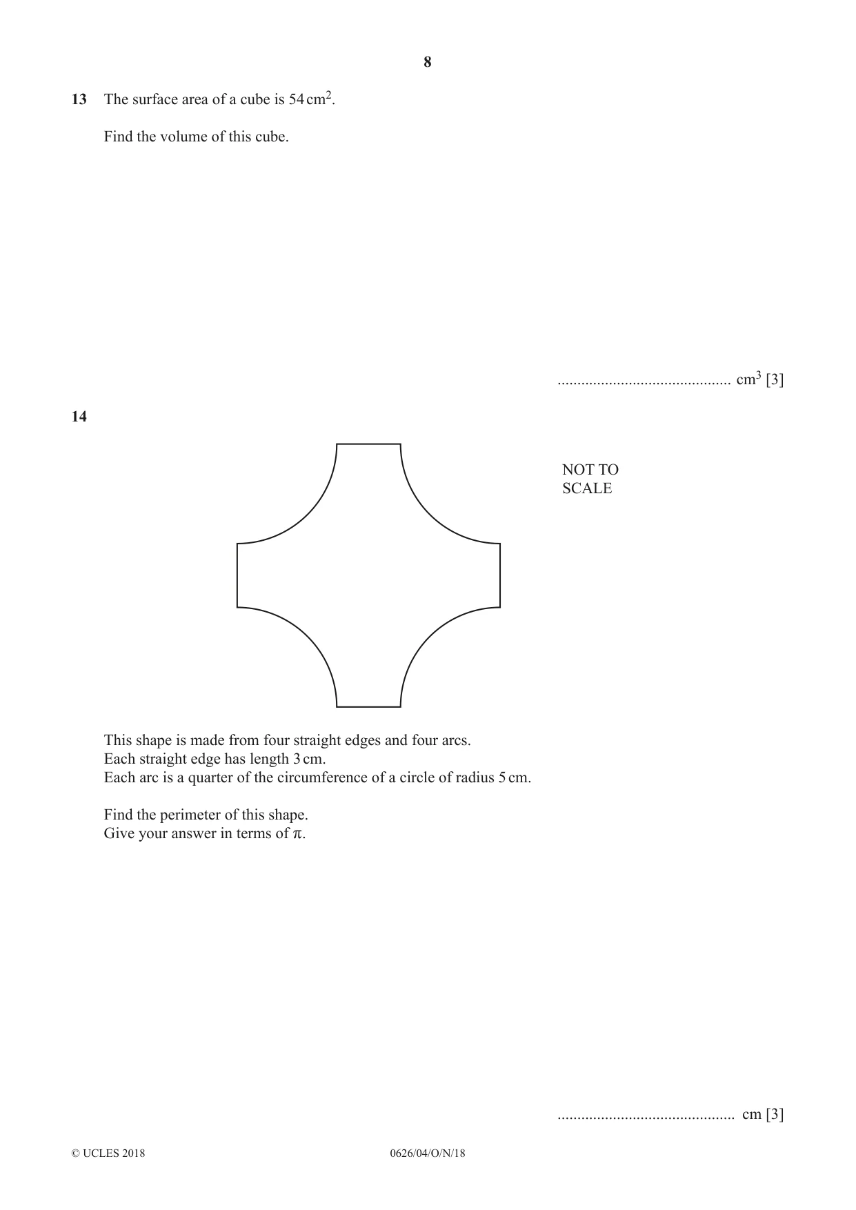 Cambridge IGCSE Mathematics (9-1) (UK only) 0626 2018 Oct/Nov Paper 4 · Variant 0 question paper, page 8 of 16