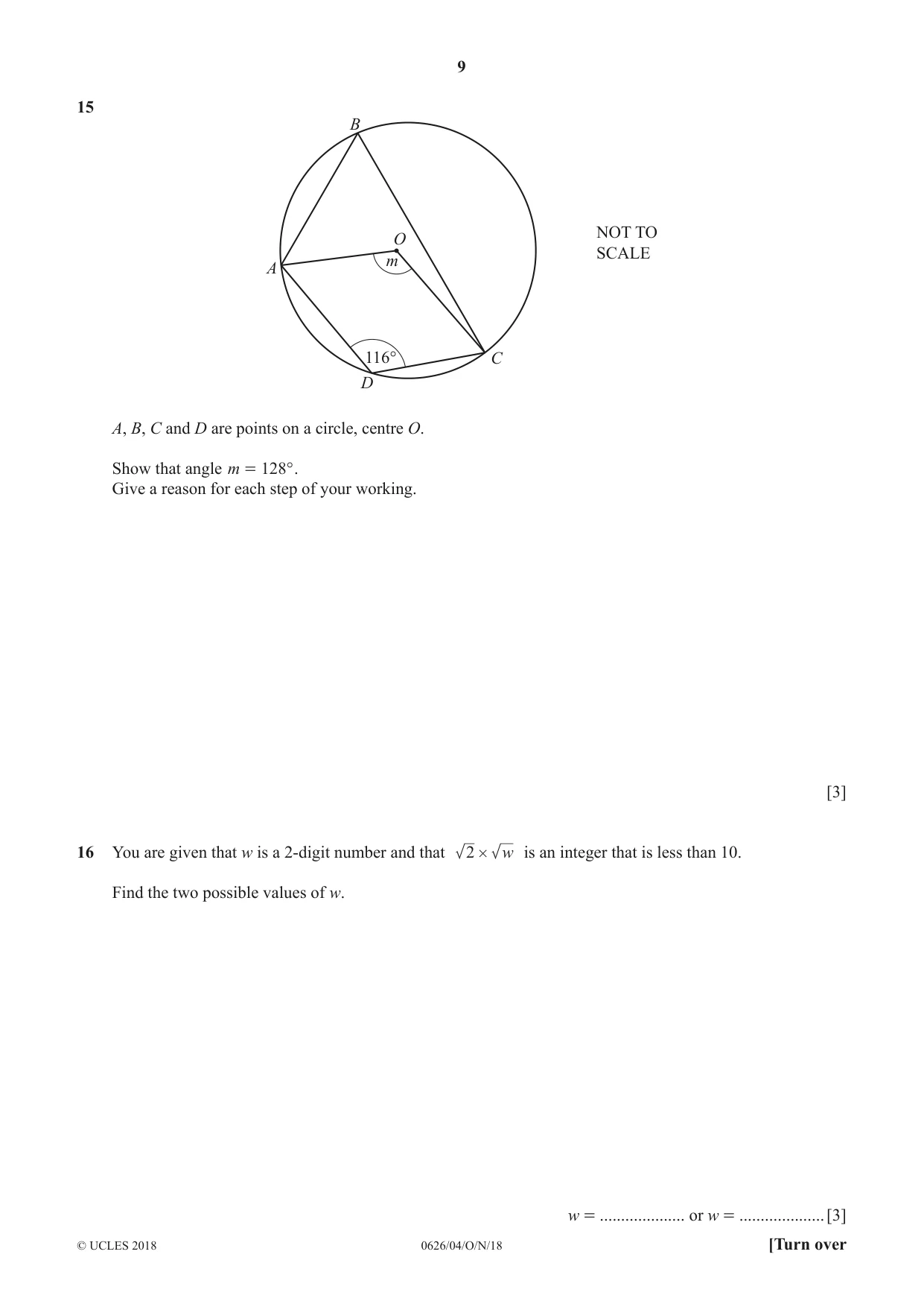 Cambridge IGCSE Mathematics (9-1) (UK only) 0626 2018 Oct/Nov Paper 4 · Variant 0 question paper, page 9 of 16