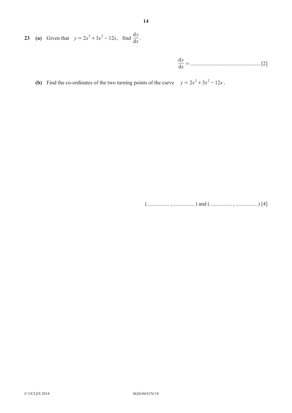 Cambridge IGCSE Mathematics (9-1) (UK only) 0626 2018 Oct/Nov Paper 4 · Variant 0 question paper, page 14 of 16