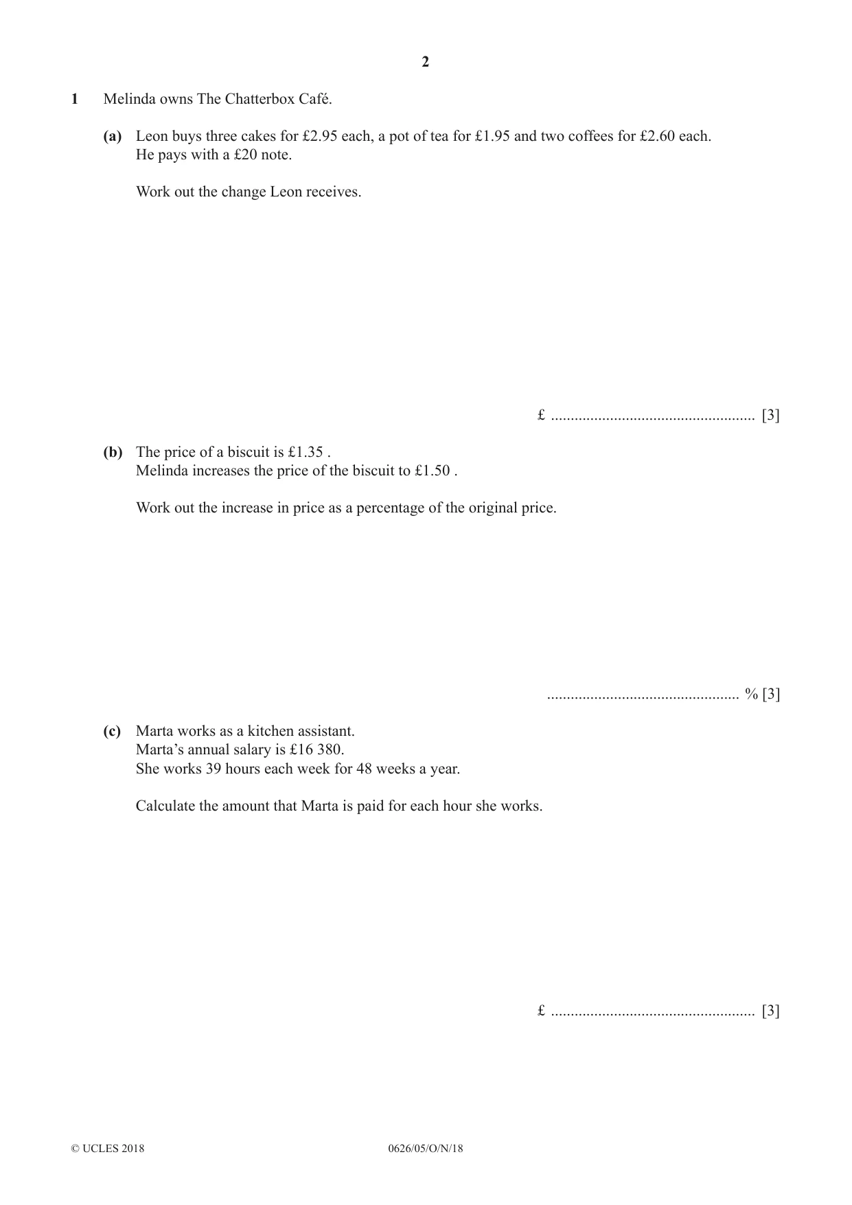 Cambridge IGCSE Mathematics (9-1) (UK only) 0626 2018 Oct/Nov Paper 5 · Variant 0 question paper, page 2 of 20