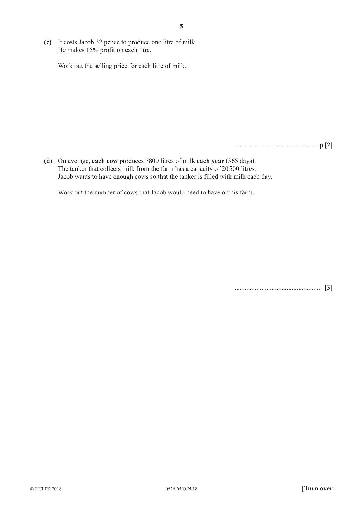 Cambridge IGCSE Mathematics (9-1) (UK only) 0626 2018 Oct/Nov Paper 5 · Variant 0 question paper, page 5 of 20
