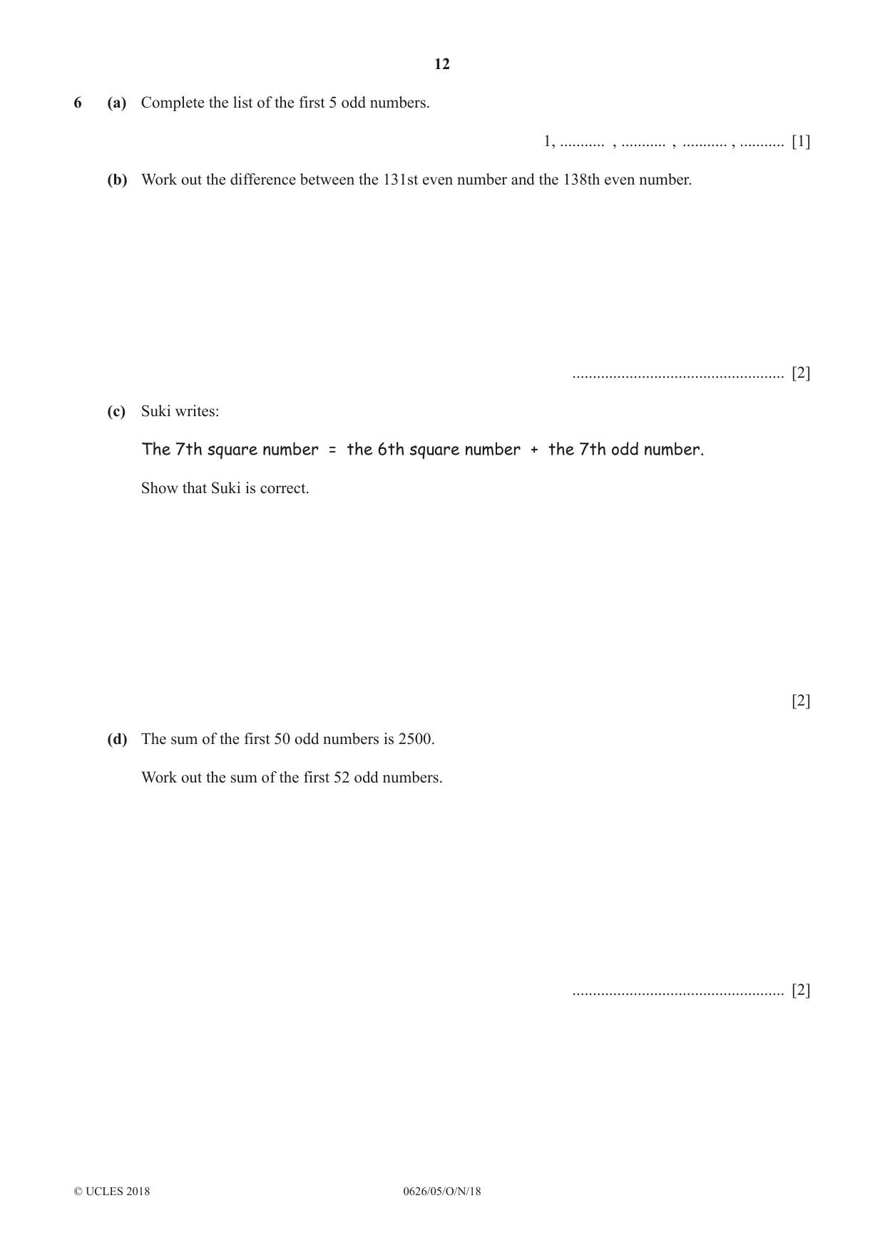 Cambridge IGCSE Mathematics (9-1) (UK only) 0626 2018 Oct/Nov Paper 5 · Variant 0 question paper, page 12 of 20