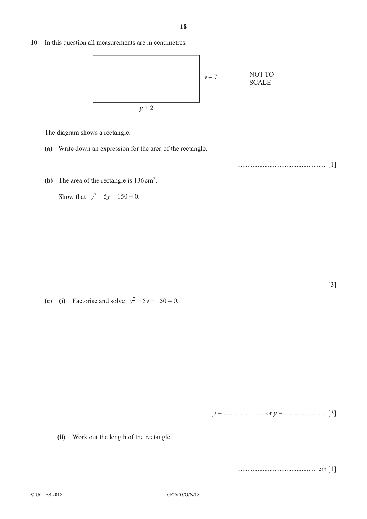 Cambridge IGCSE Mathematics (9-1) (UK only) 0626 2018 Oct/Nov Paper 5 · Variant 0 question paper, page 18 of 20