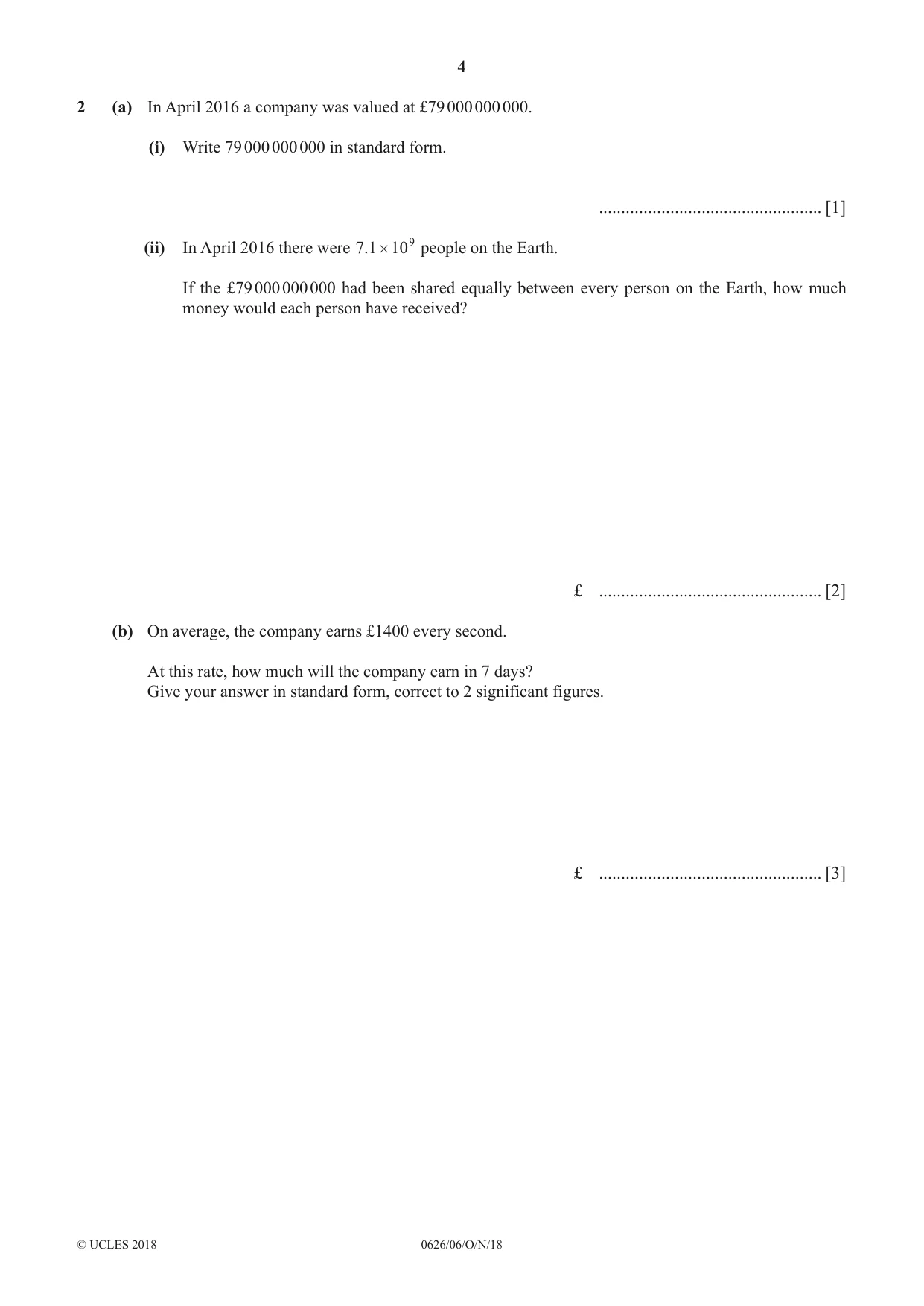 Cambridge IGCSE Mathematics (9-1) (UK only) 0626 2018 Oct/Nov Paper 6 · Variant 0 question paper, page 4 of 16